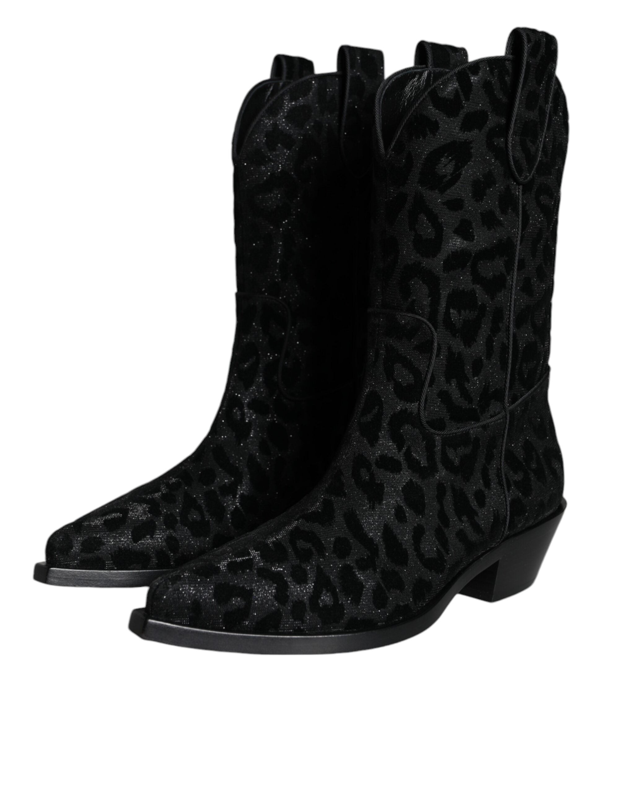 Svarta Grå Leopard Cowboy Stövlar Skor
