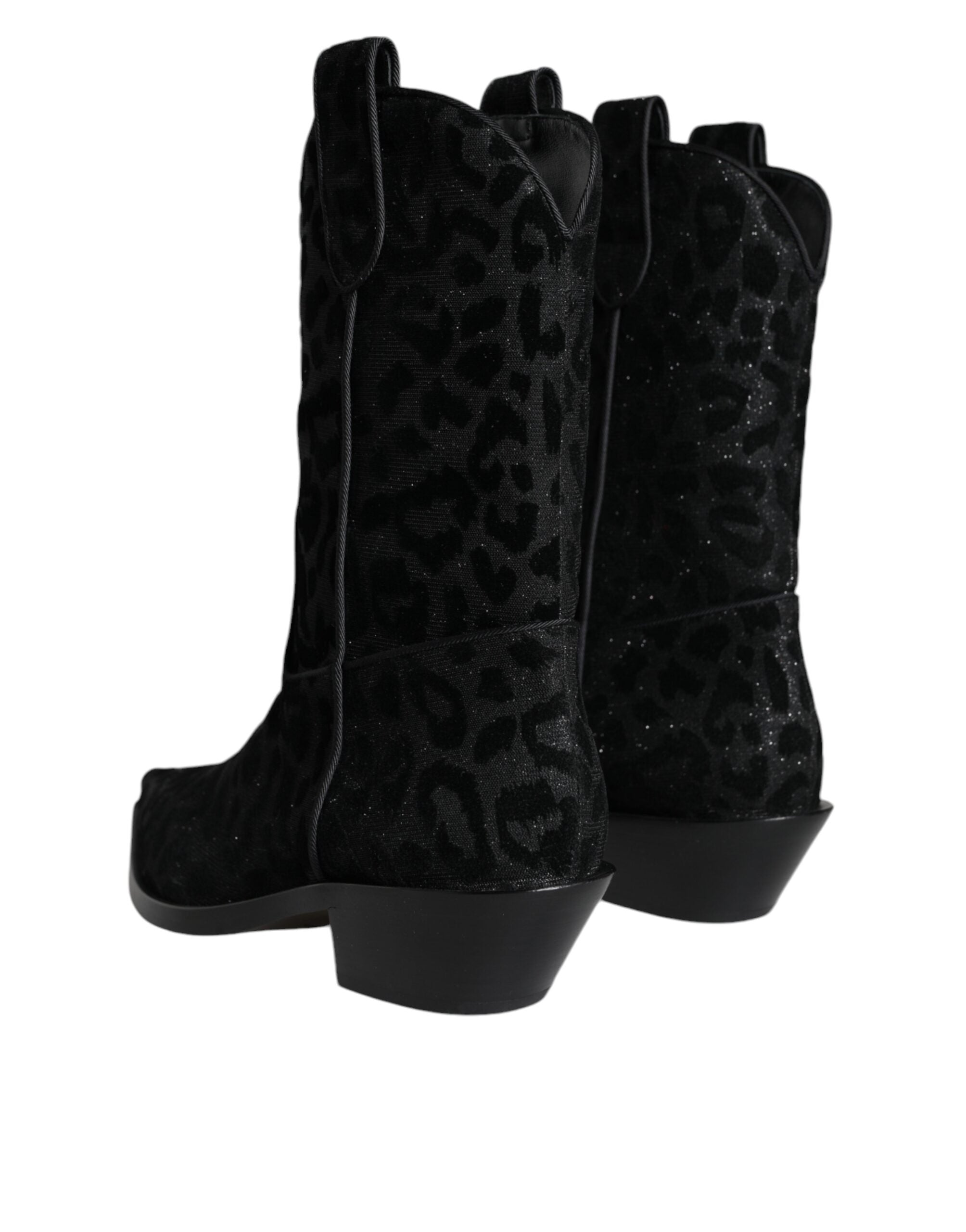 Svarta Grå Leopard Cowboy Stövlar Skor