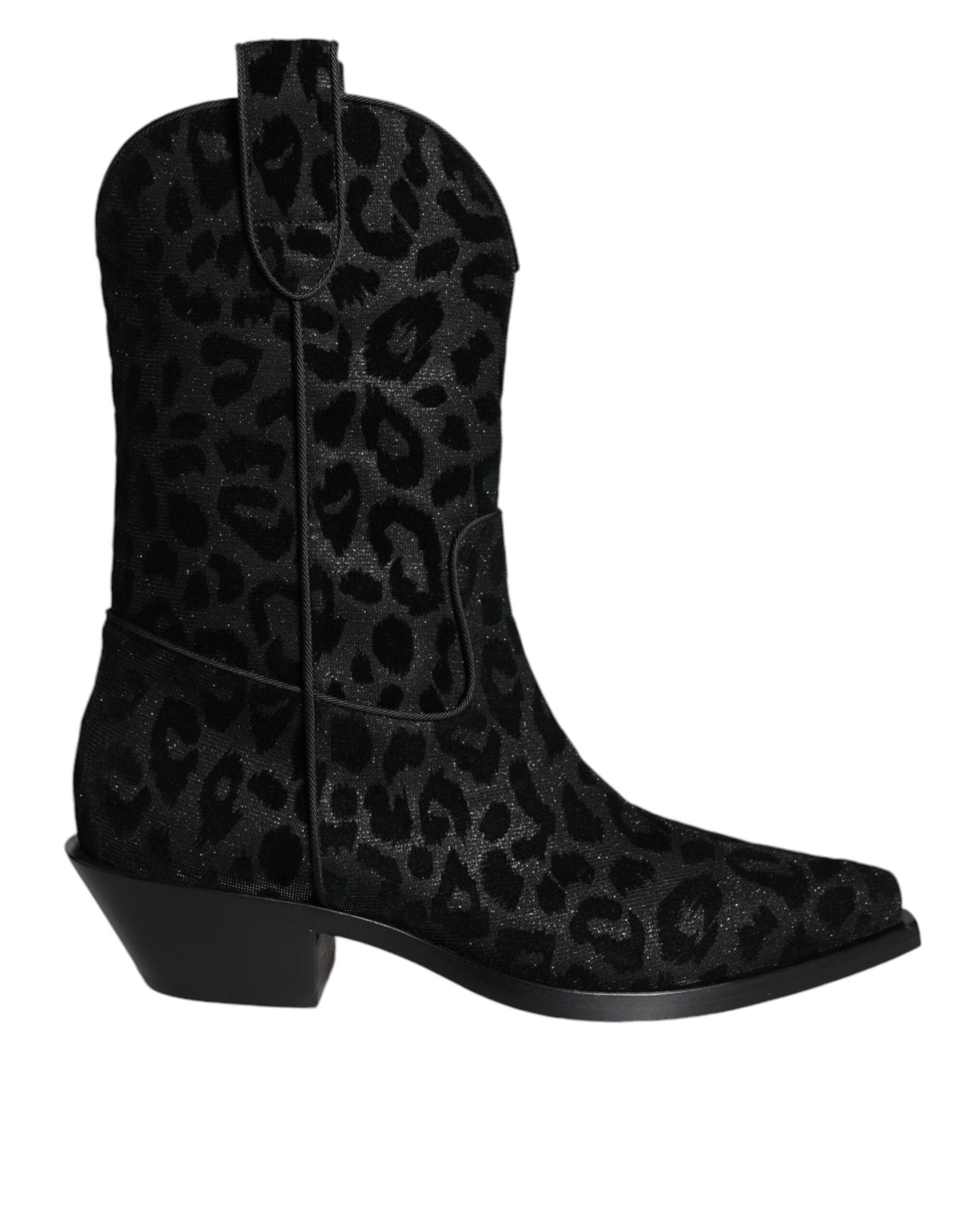 Svarta Grå Leopard Cowboy Stövlar Skor