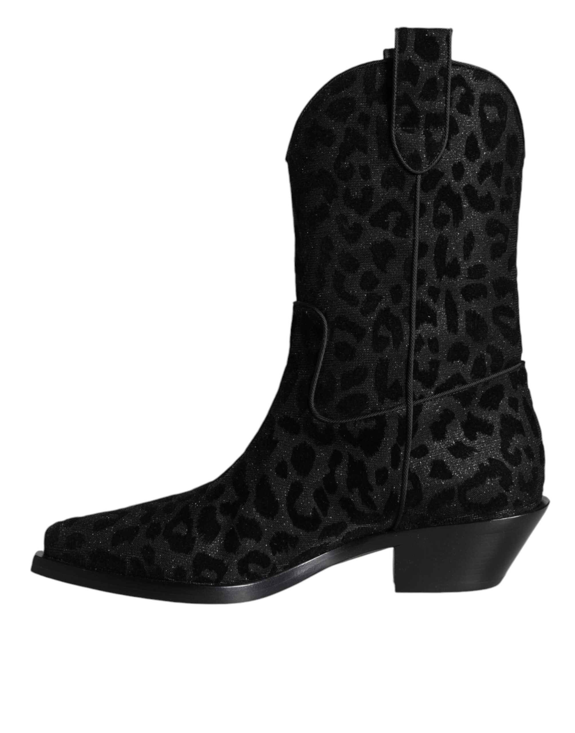 Svarta Grå Leopard Cowboy Stövlar Skor