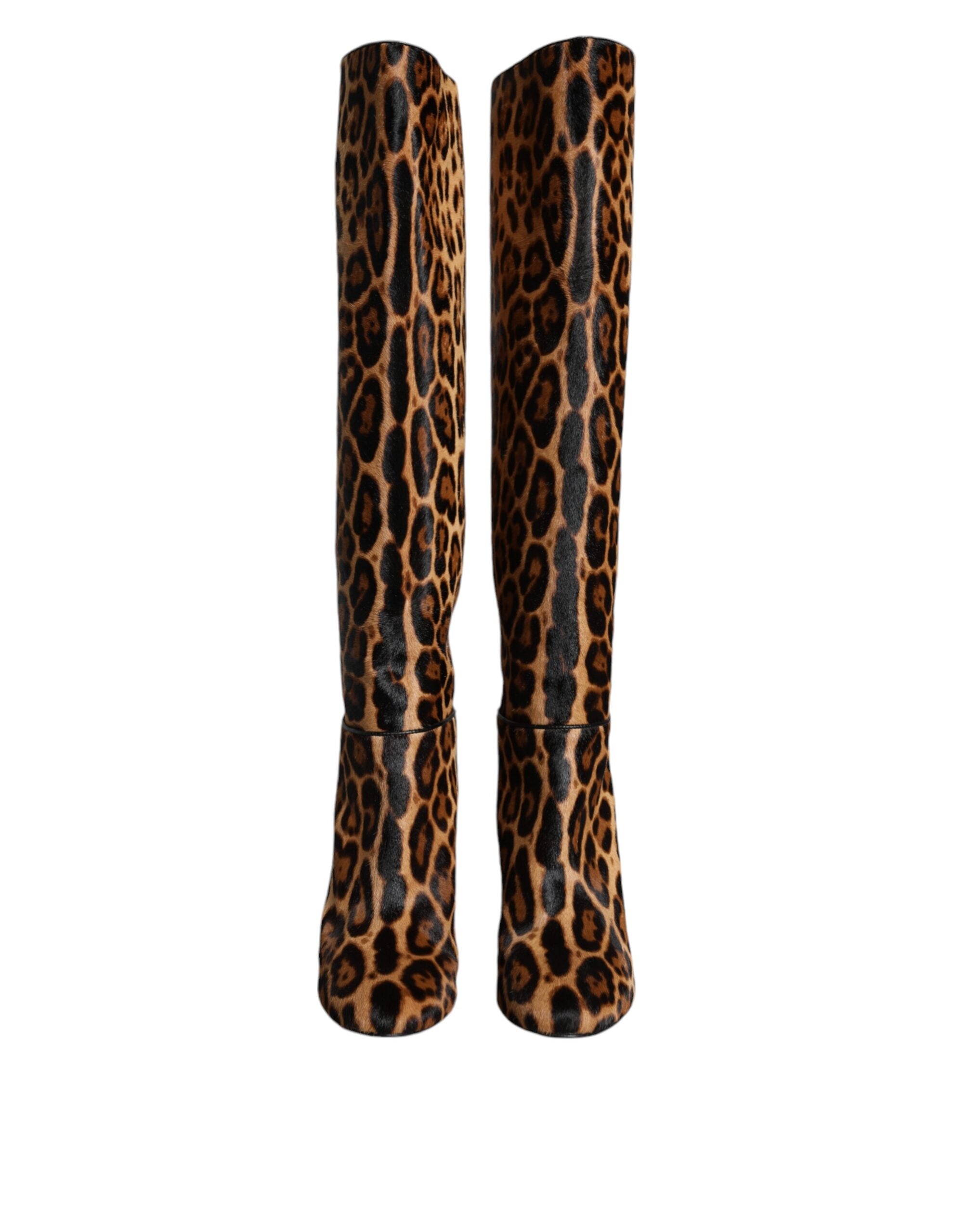 Beige Svarta Leopard Knähöga Stövlar Skor