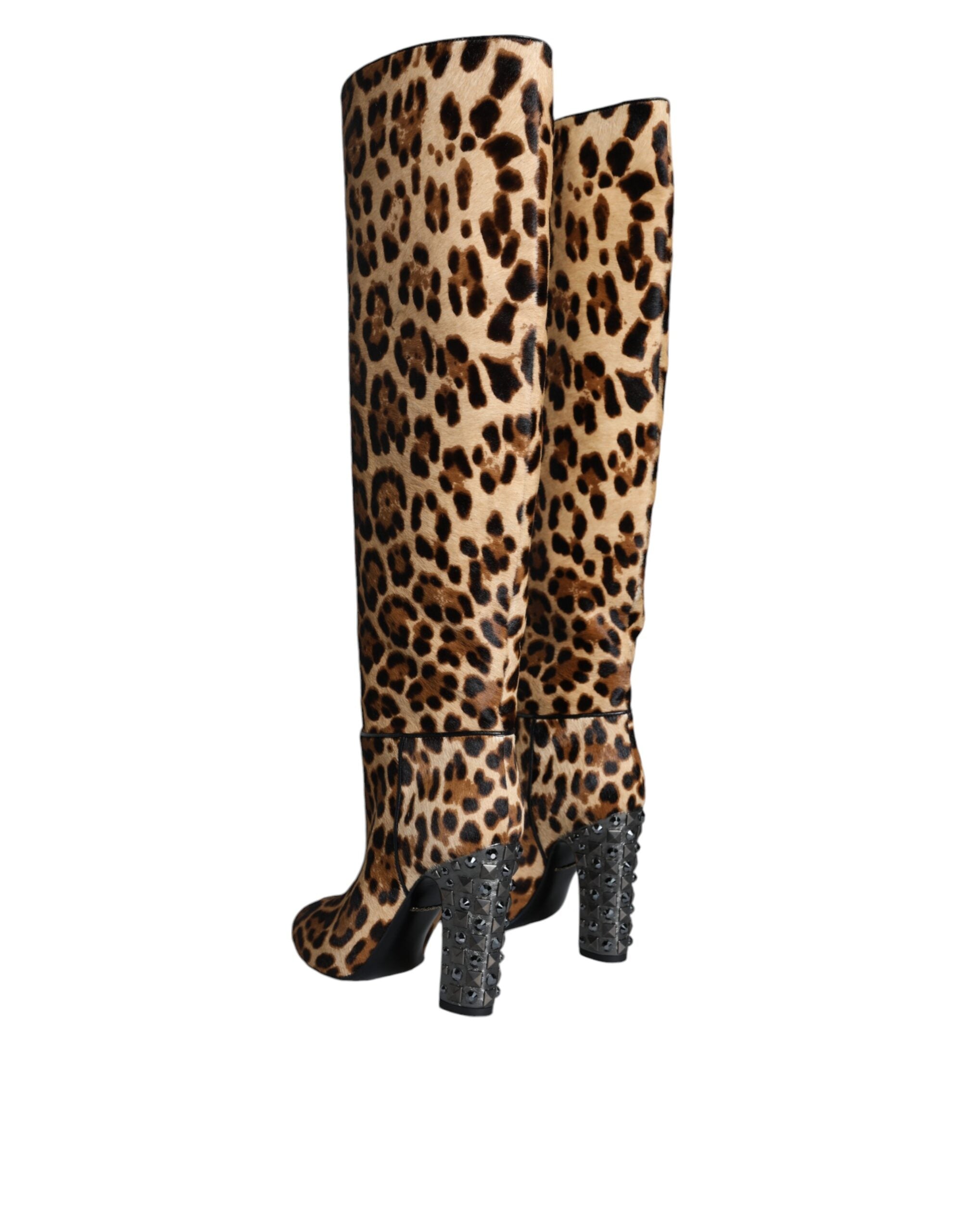 Beige Svarta Leopard Knähöga Stövlar Skor