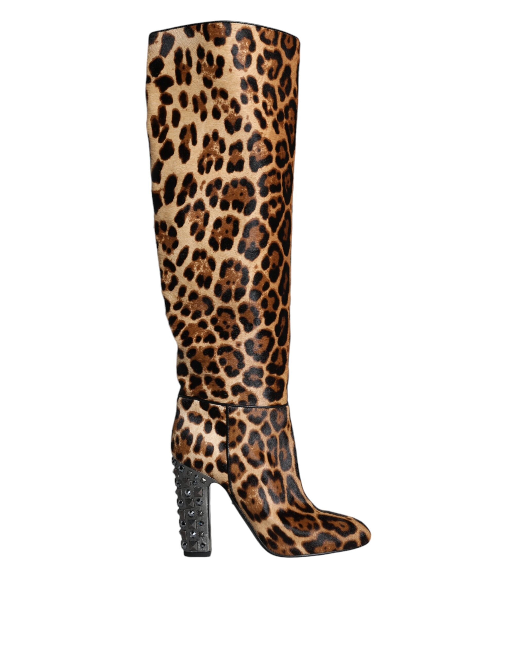 Beige Svarta Leopard Knähöga Stövlar Skor