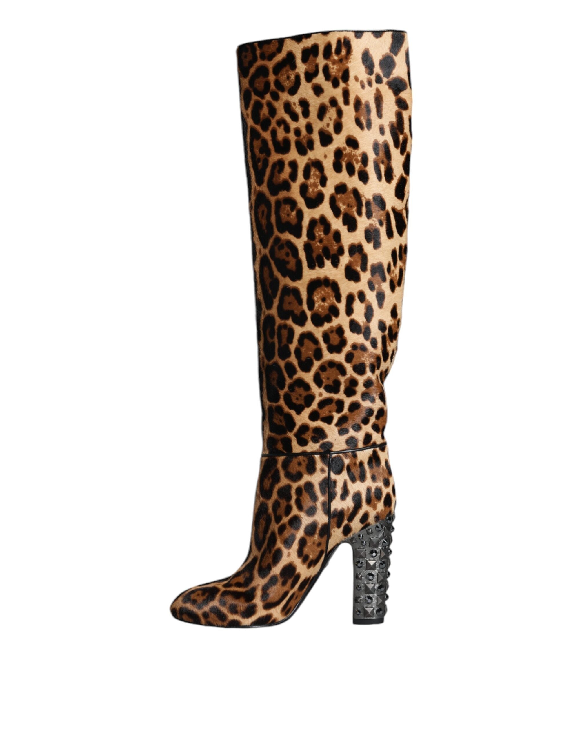 Beige Svarta Leopard Knähöga Stövlar Skor