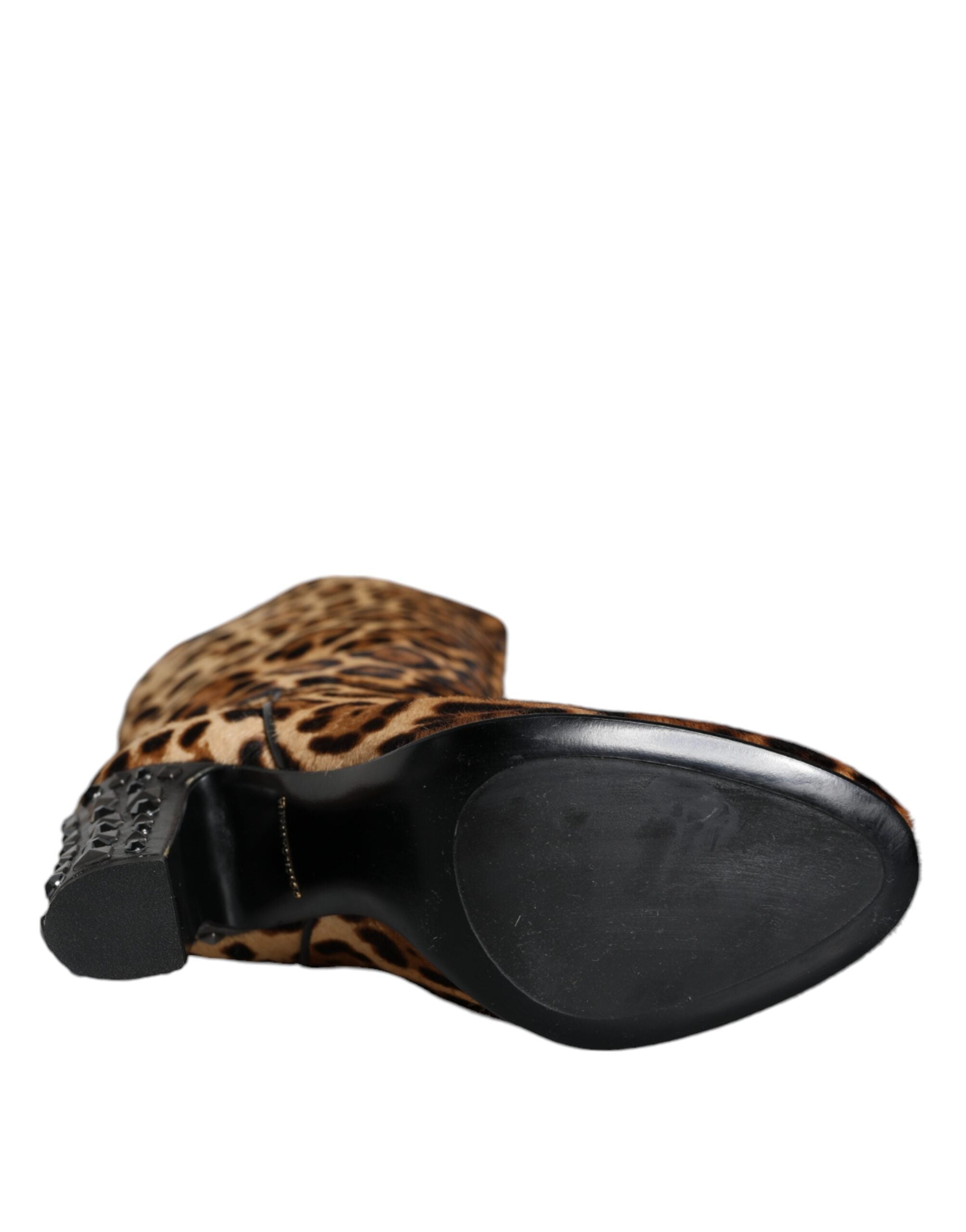 Beige Svarta Leopard Knähöga Stövlar Skor