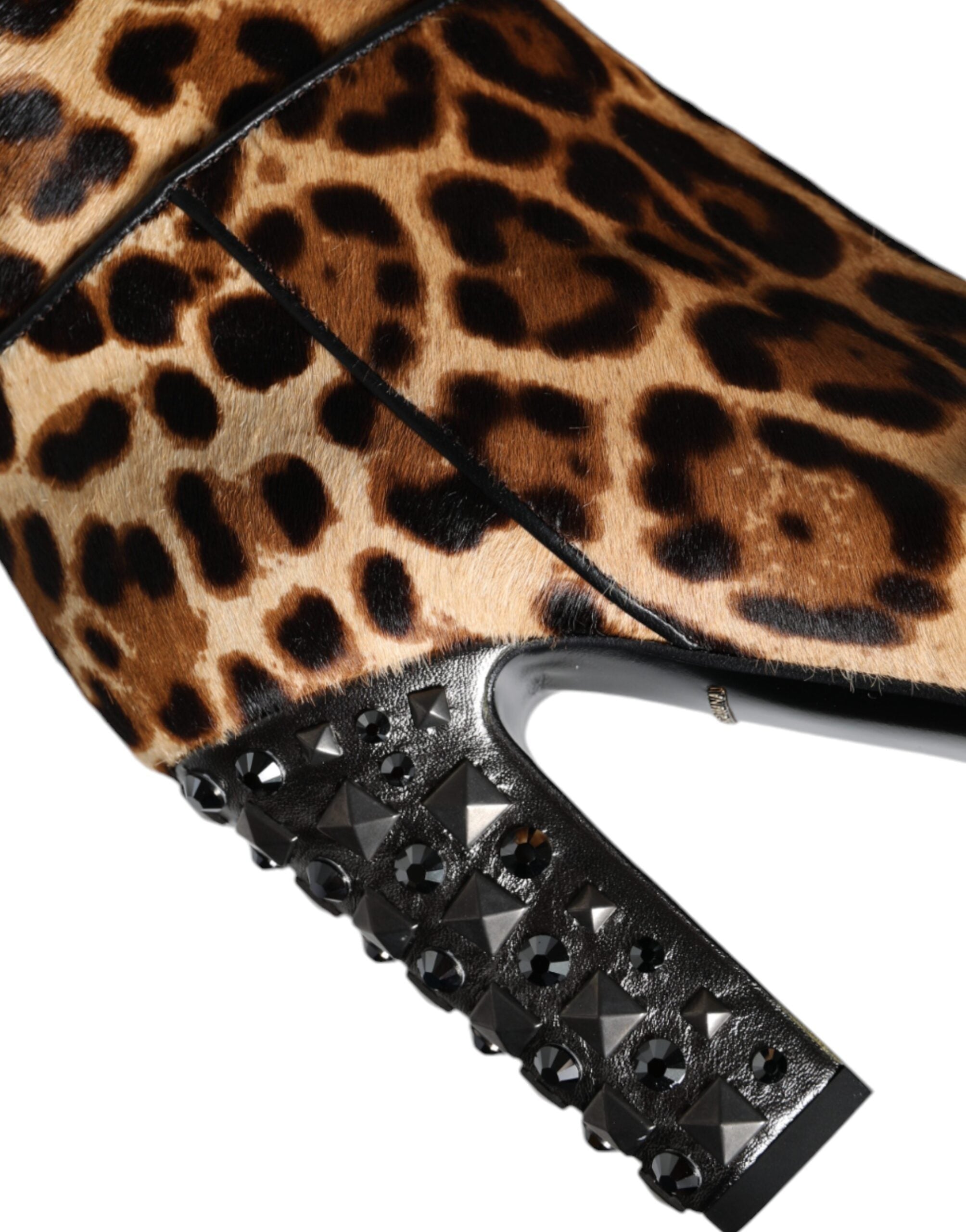Beige Svarta Leopard Knähöga Stövlar Skor