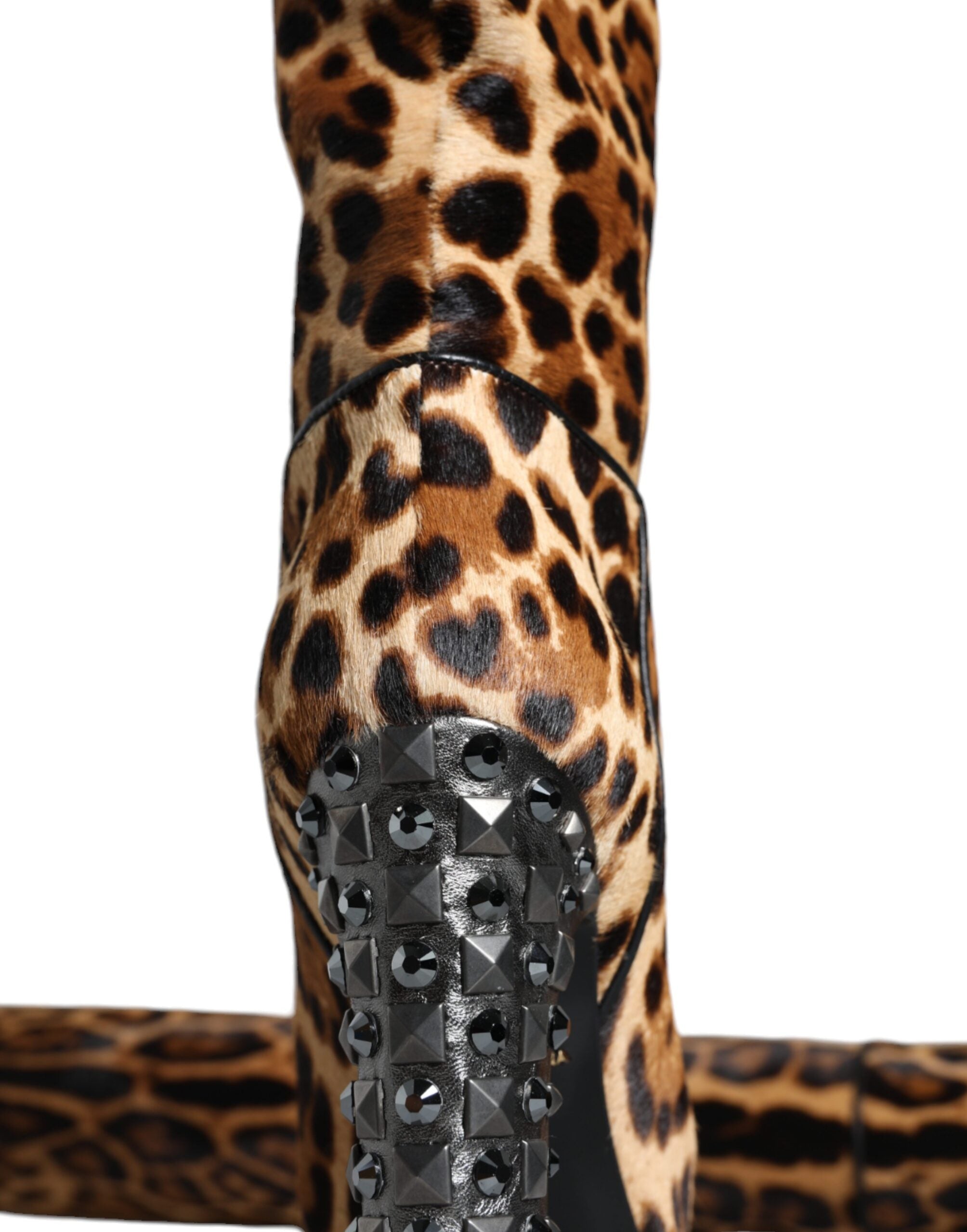 Beige Svarta Leopard Knähöga Stövlar Skor
