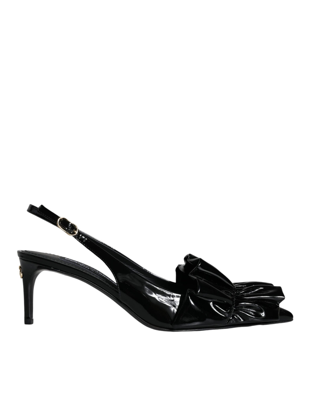 Svarte slingback-sko i lakkskinn med hæler