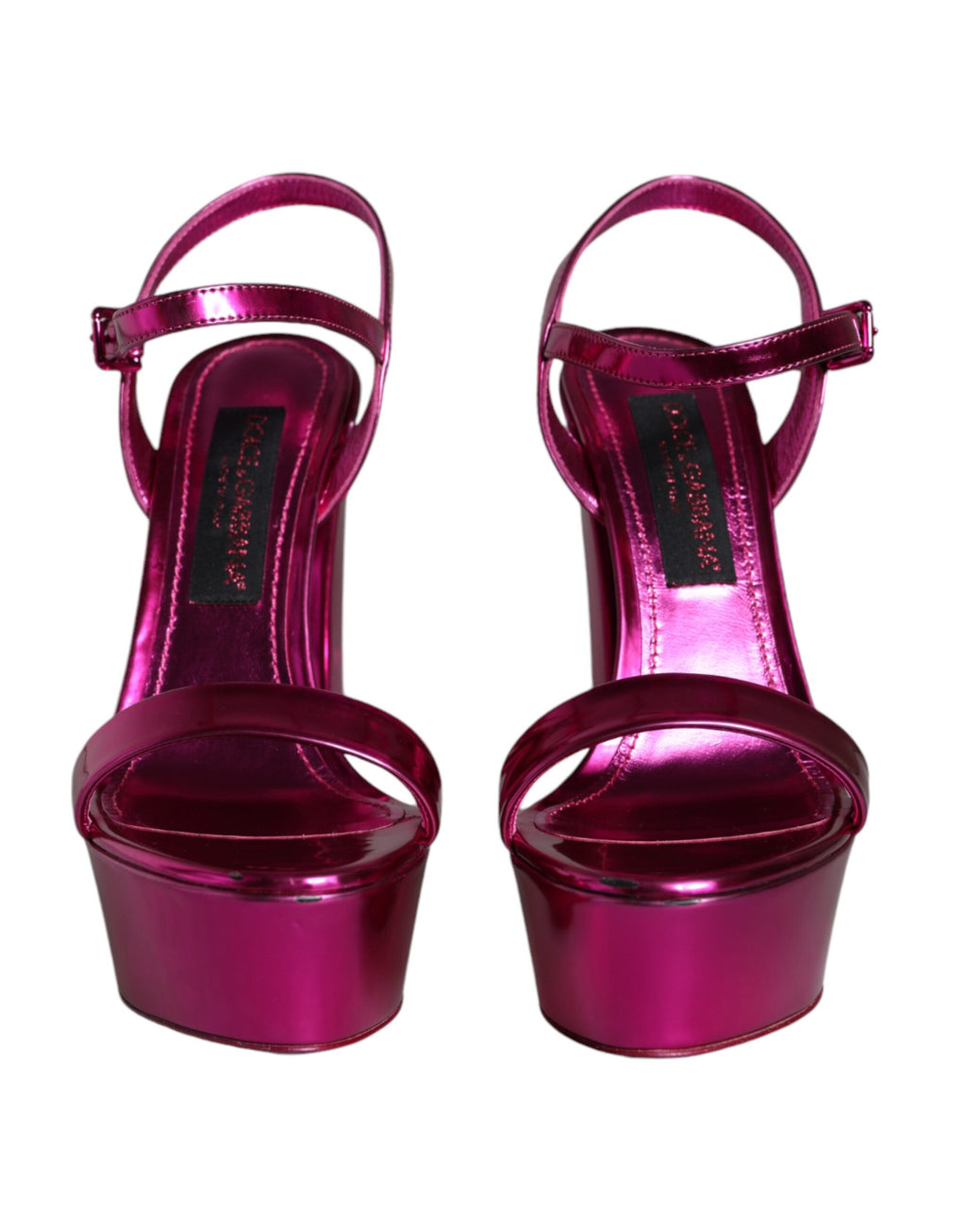 Fuchsia skinnplateausandaler med logo fra Keira