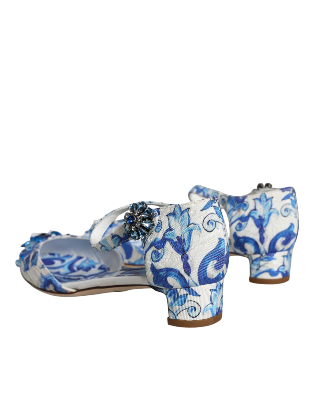 Hvite Blå Majolica-Mønster Ankelrem Sandaler Sko