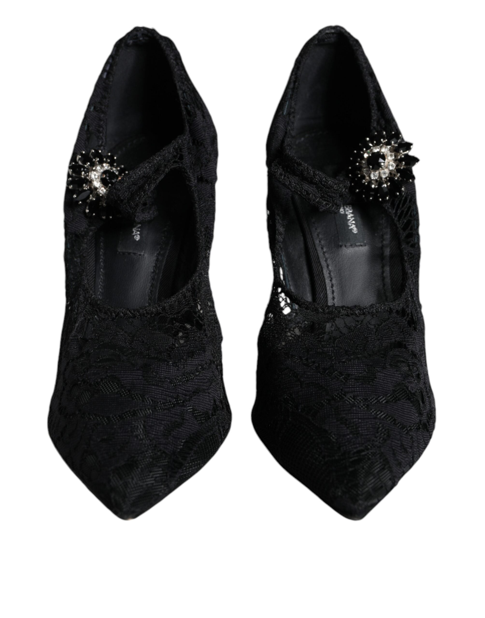 Svarta Mary Jane Pumps Spets Kristaller Klackskor