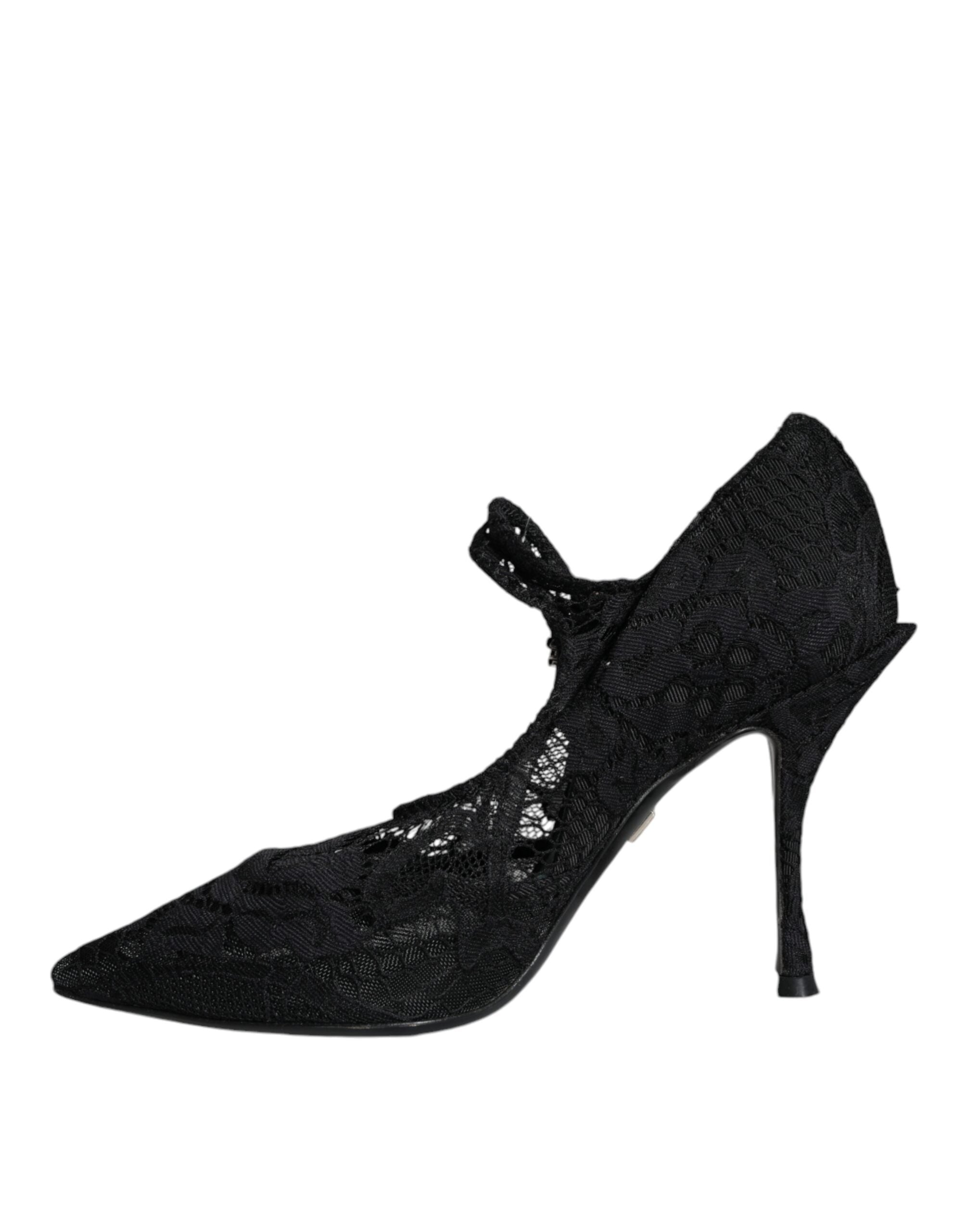 Svarta Mary Jane Pumps Spets Kristaller Klackskor