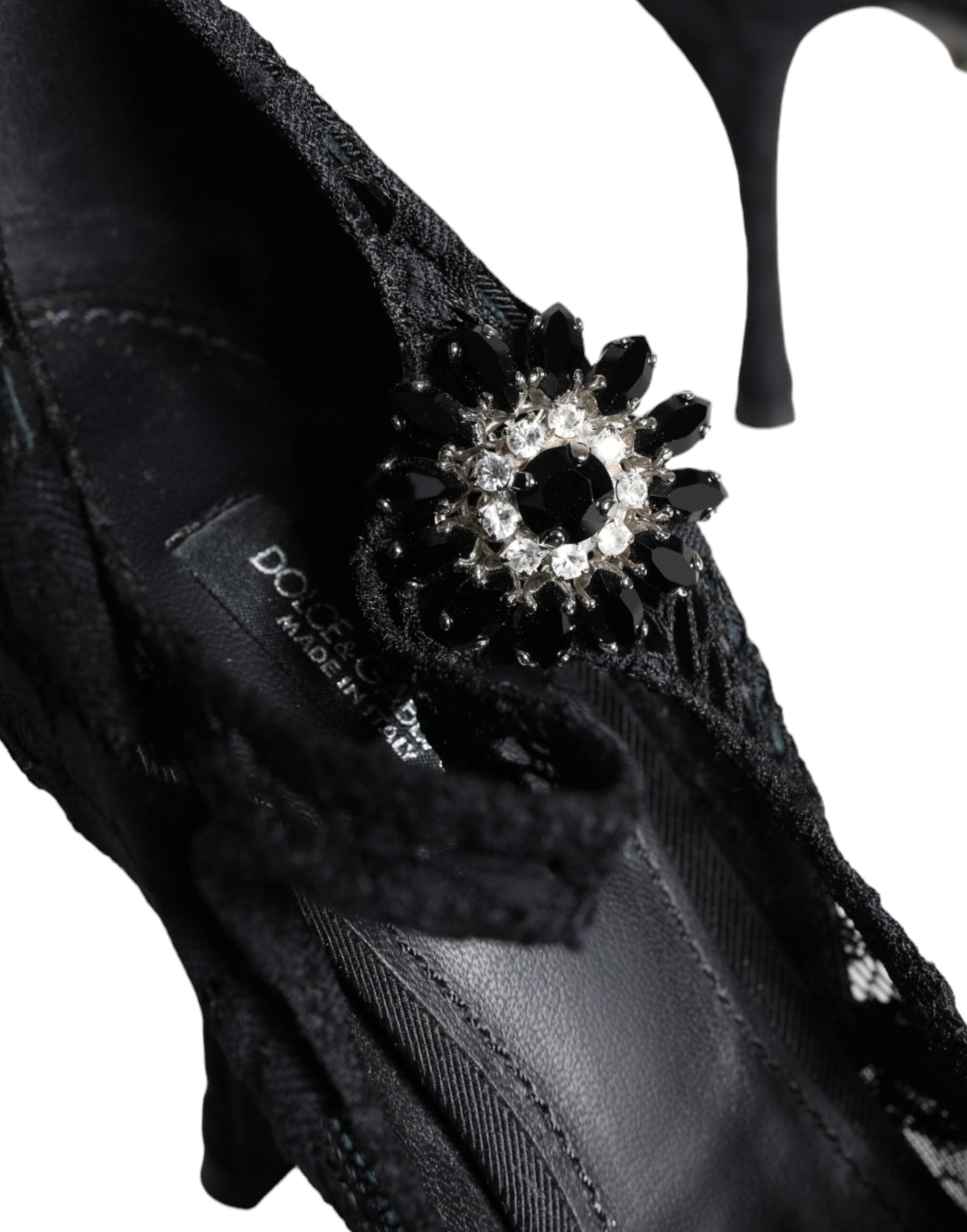 Svarta Mary Jane Pumps Spets Kristaller Klackskor