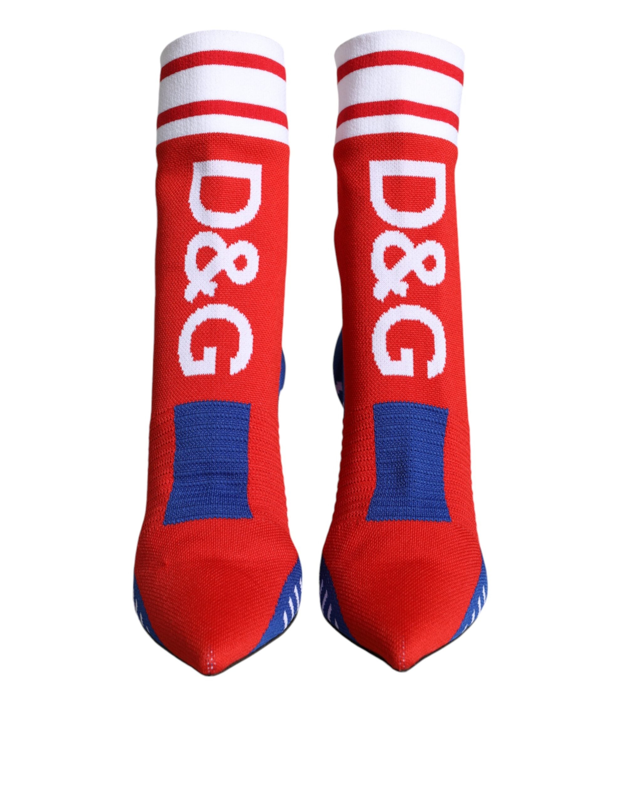 Röda Blå Stretchiga Sock Style Ankelboots Logotypskor