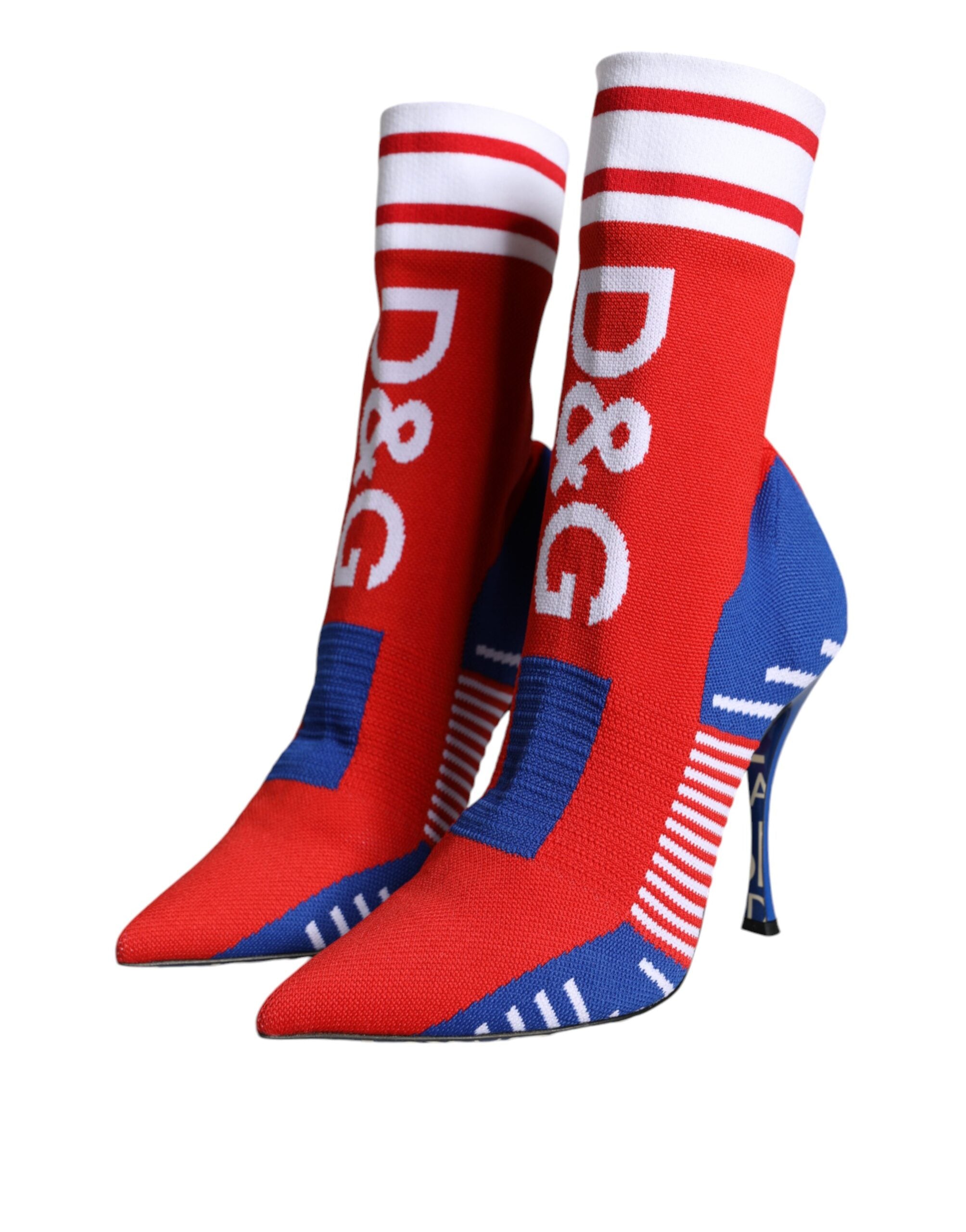 Röda Blå Stretchiga Sock Style Ankelboots Logotypskor