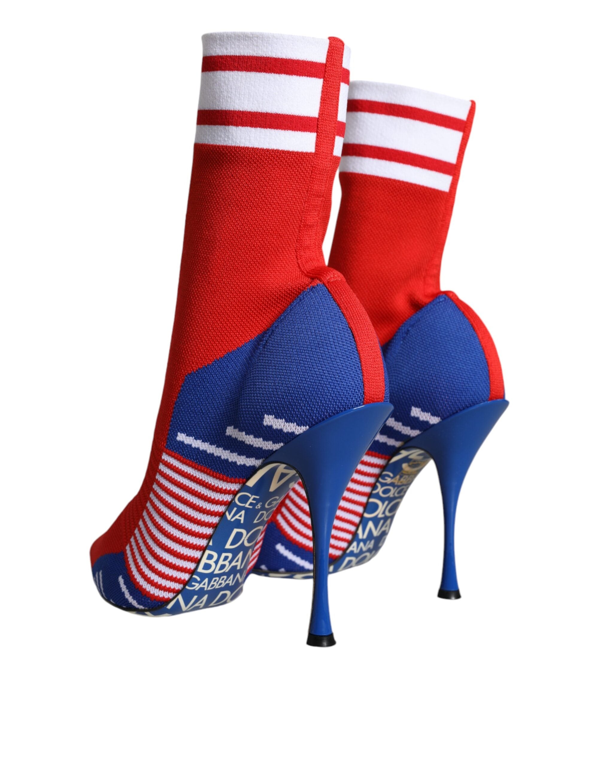 Röda Blå Stretchiga Sock Style Ankelboots Logotypskor