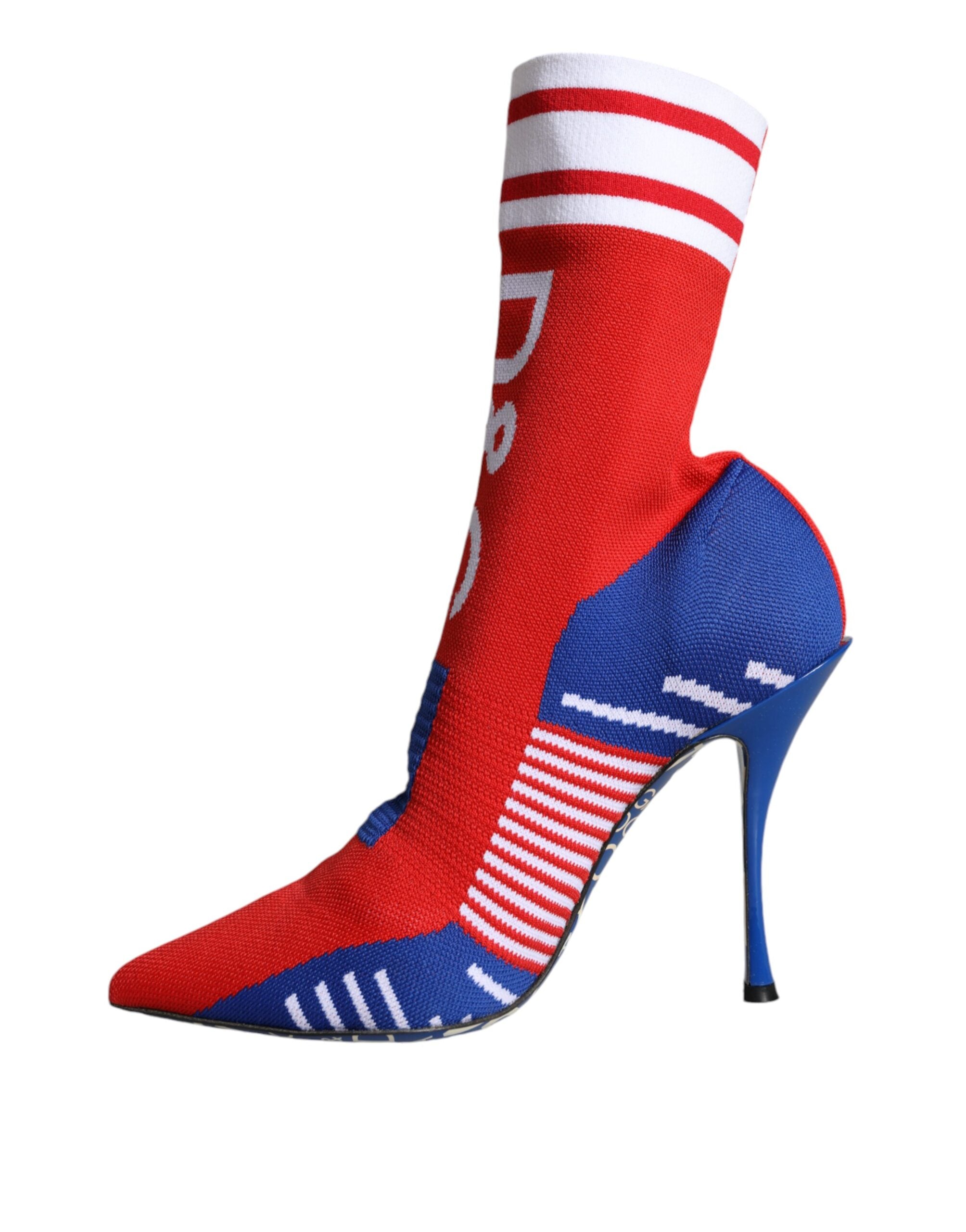 Röda Blå Stretchiga Sock Style Ankelboots Logotypskor