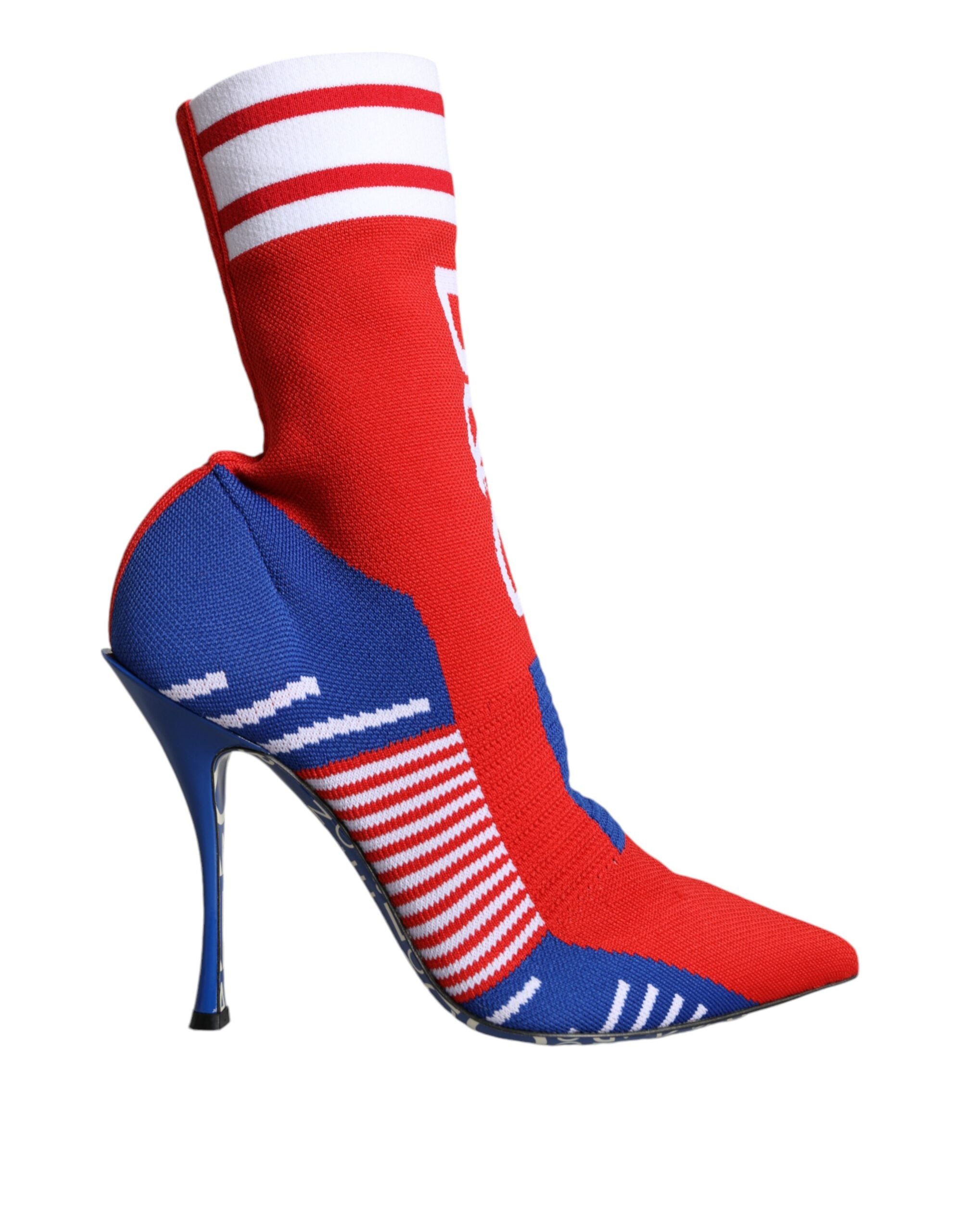 Röda Blå Stretchiga Sock Style Ankelboots Logotypskor