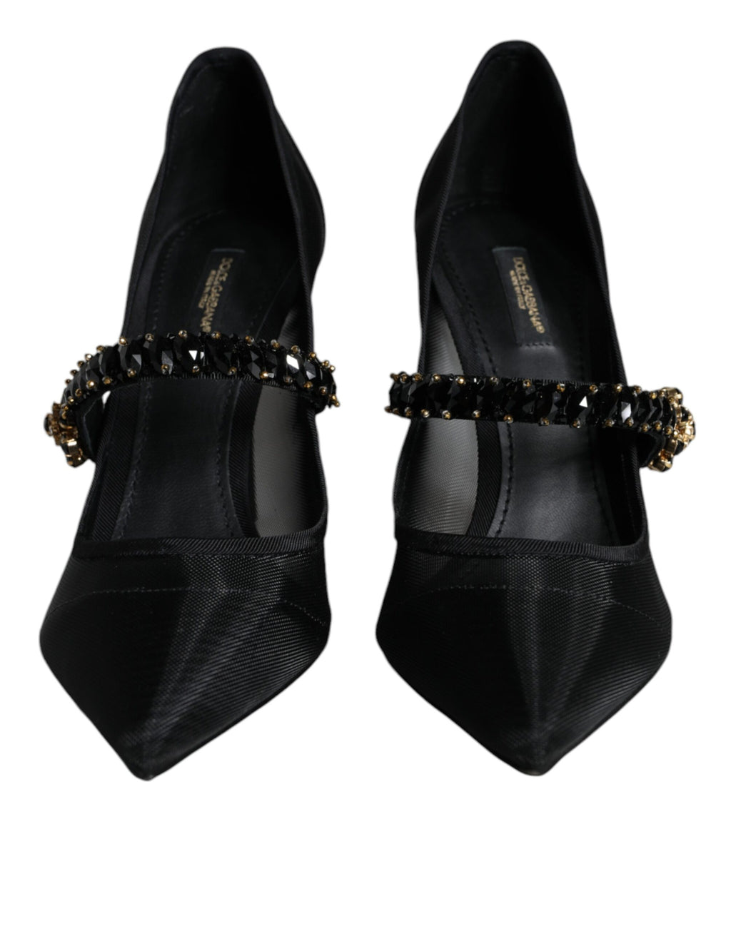 Svarta Mesh Mary Jane Kristallklackade Pumps Skor