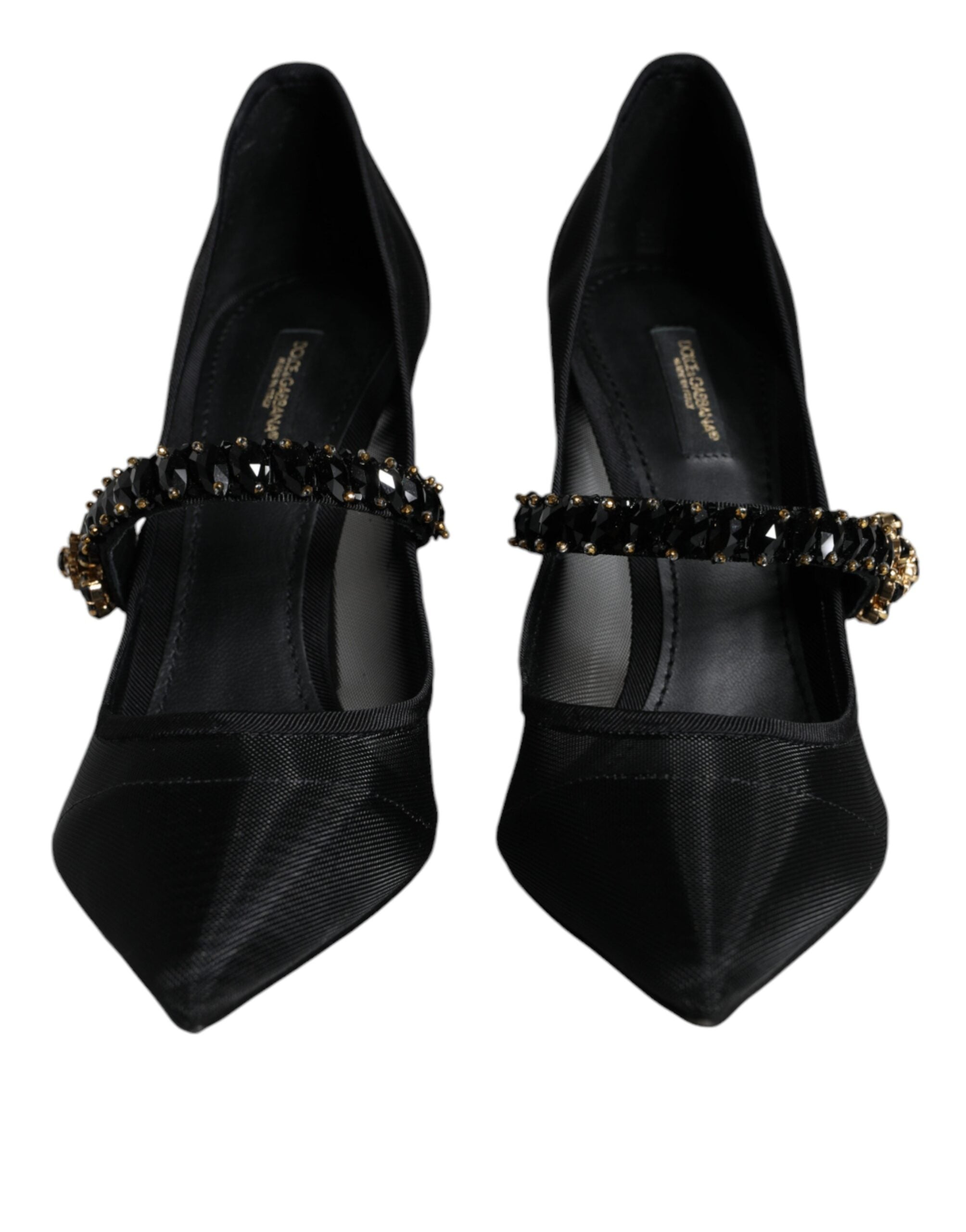 Svarta Mesh Mary Jane Kristallklackade Pumps Skor