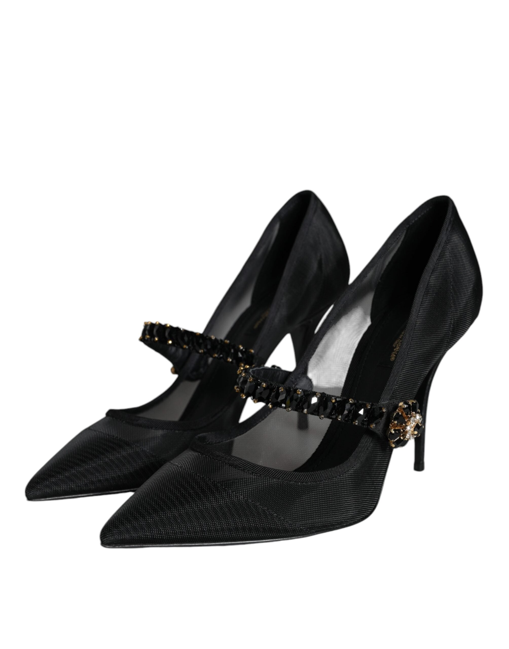 Svarta Mesh Mary Jane Kristallklackade Pumps Skor