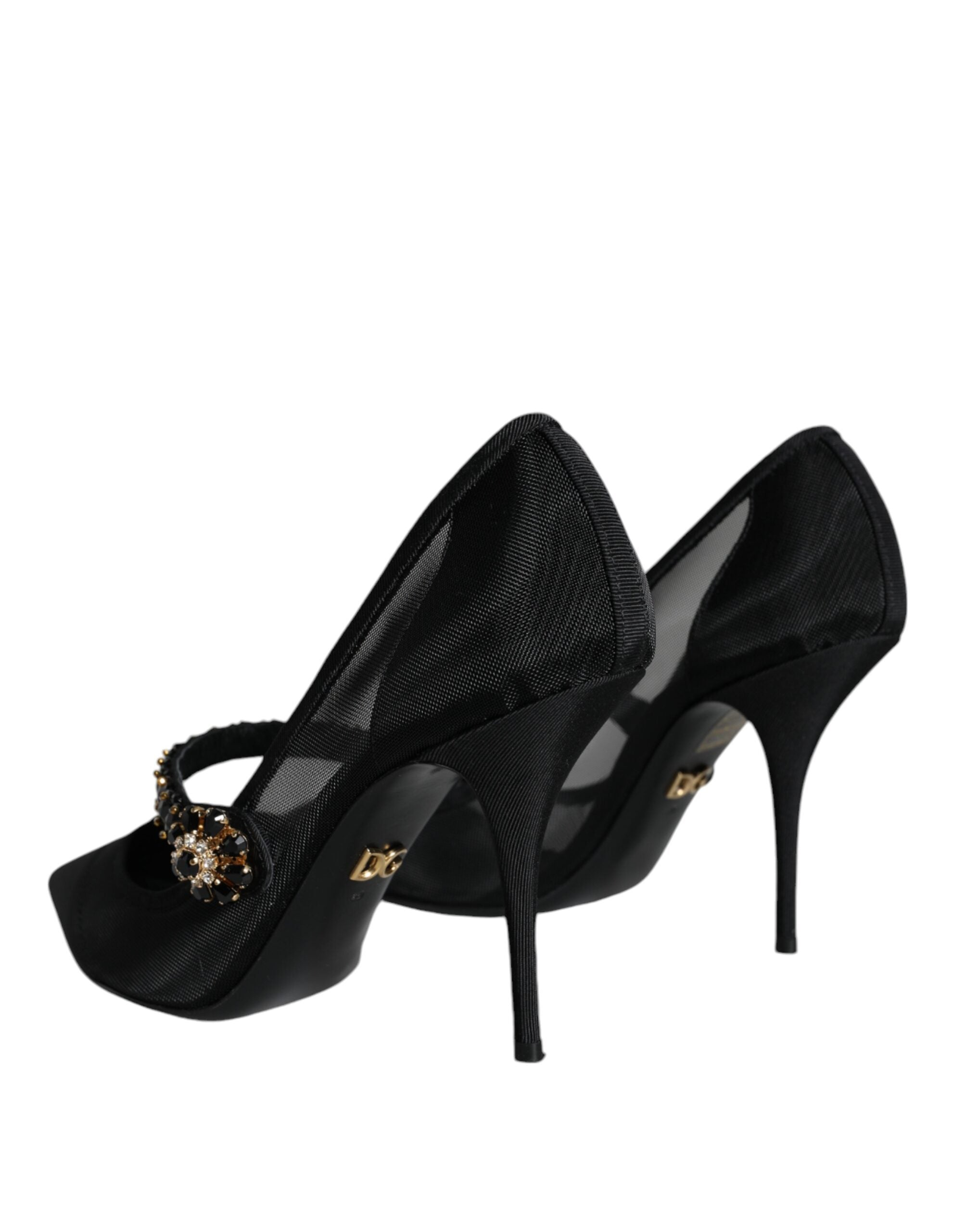 Svarta Mesh Mary Jane Kristallklackade Pumps Skor