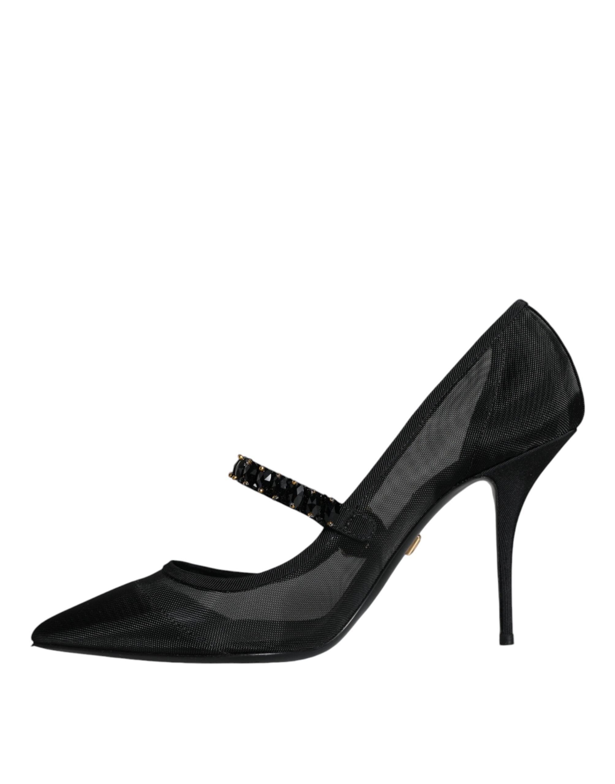 Svarta Mesh Mary Jane Kristallklackade Pumps Skor