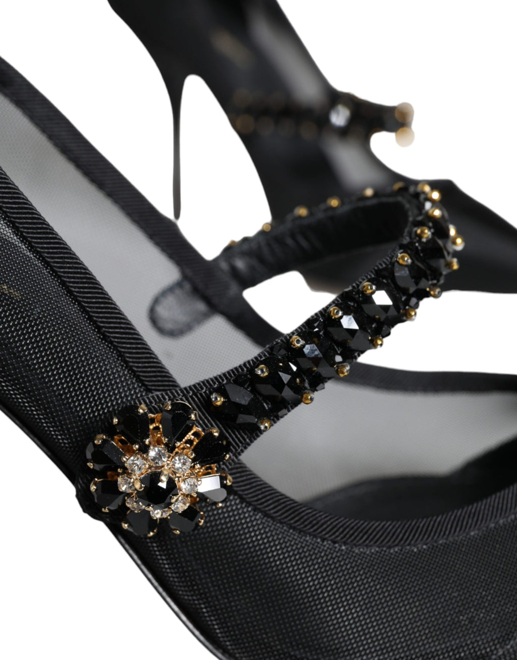 Svarta Mesh Mary Jane Kristallklackade Pumps Skor