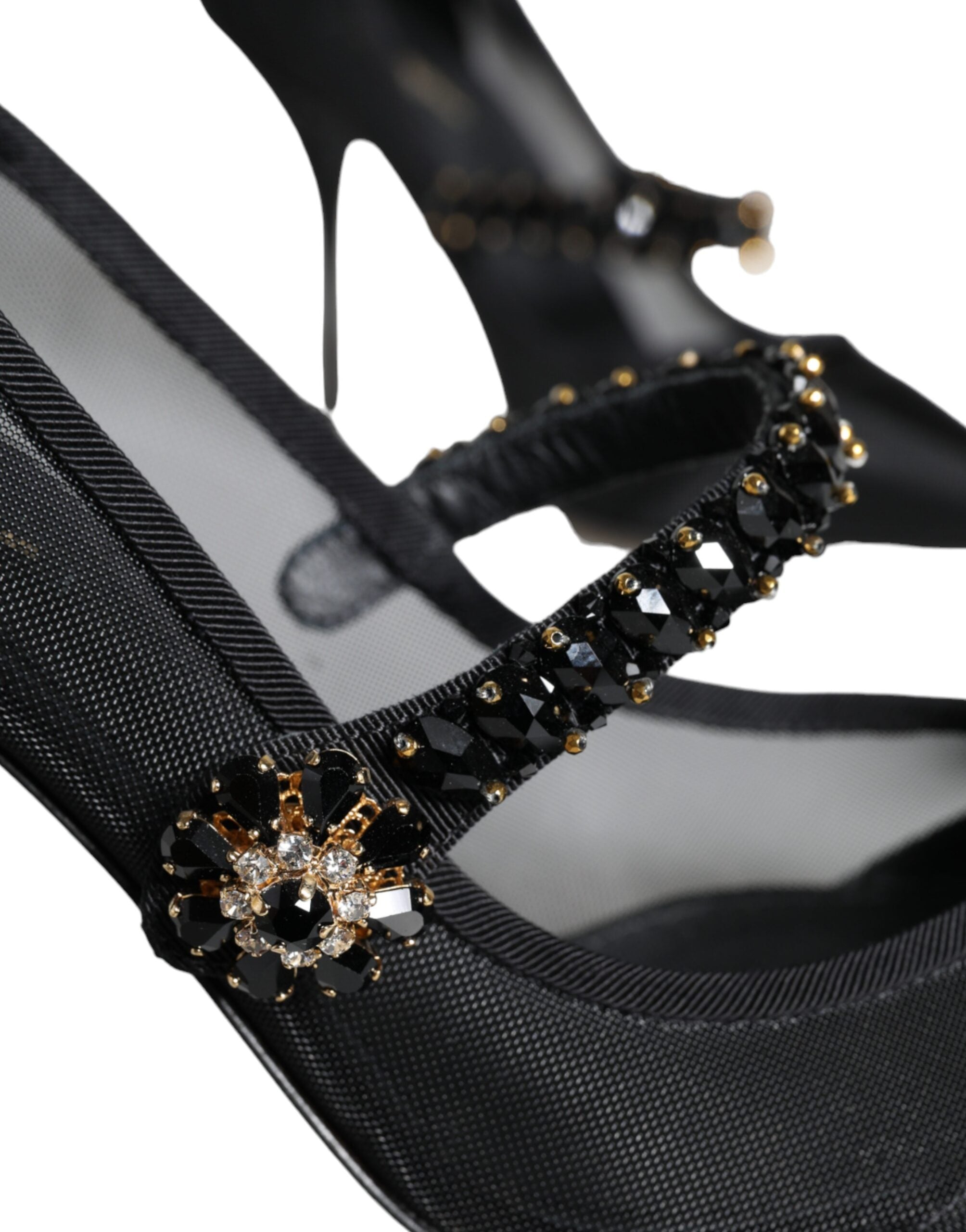Svarta Mesh Mary Jane Kristallklackade Pumps Skor