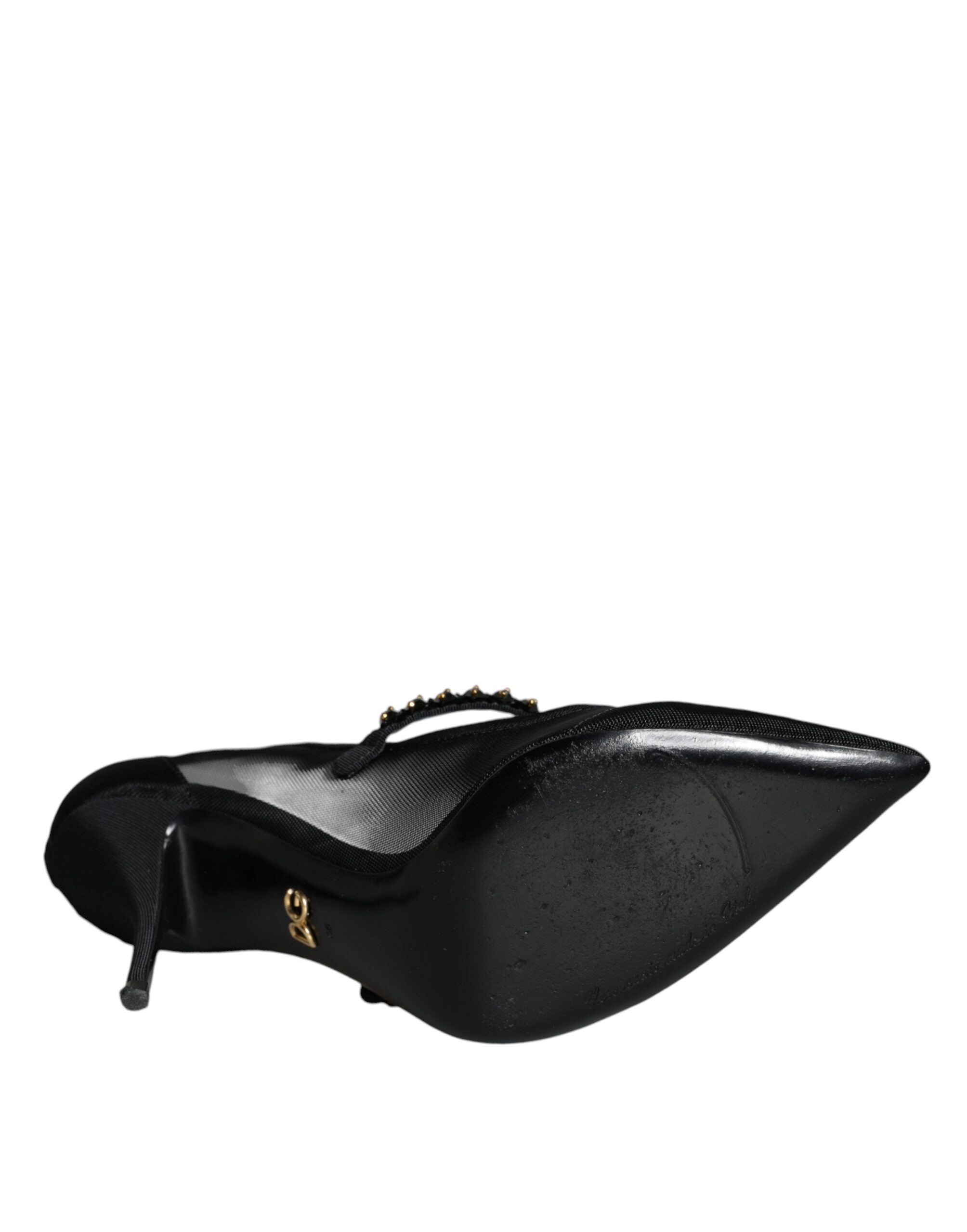 Svarta Mesh Mary Jane Kristallklackade Pumps Skor