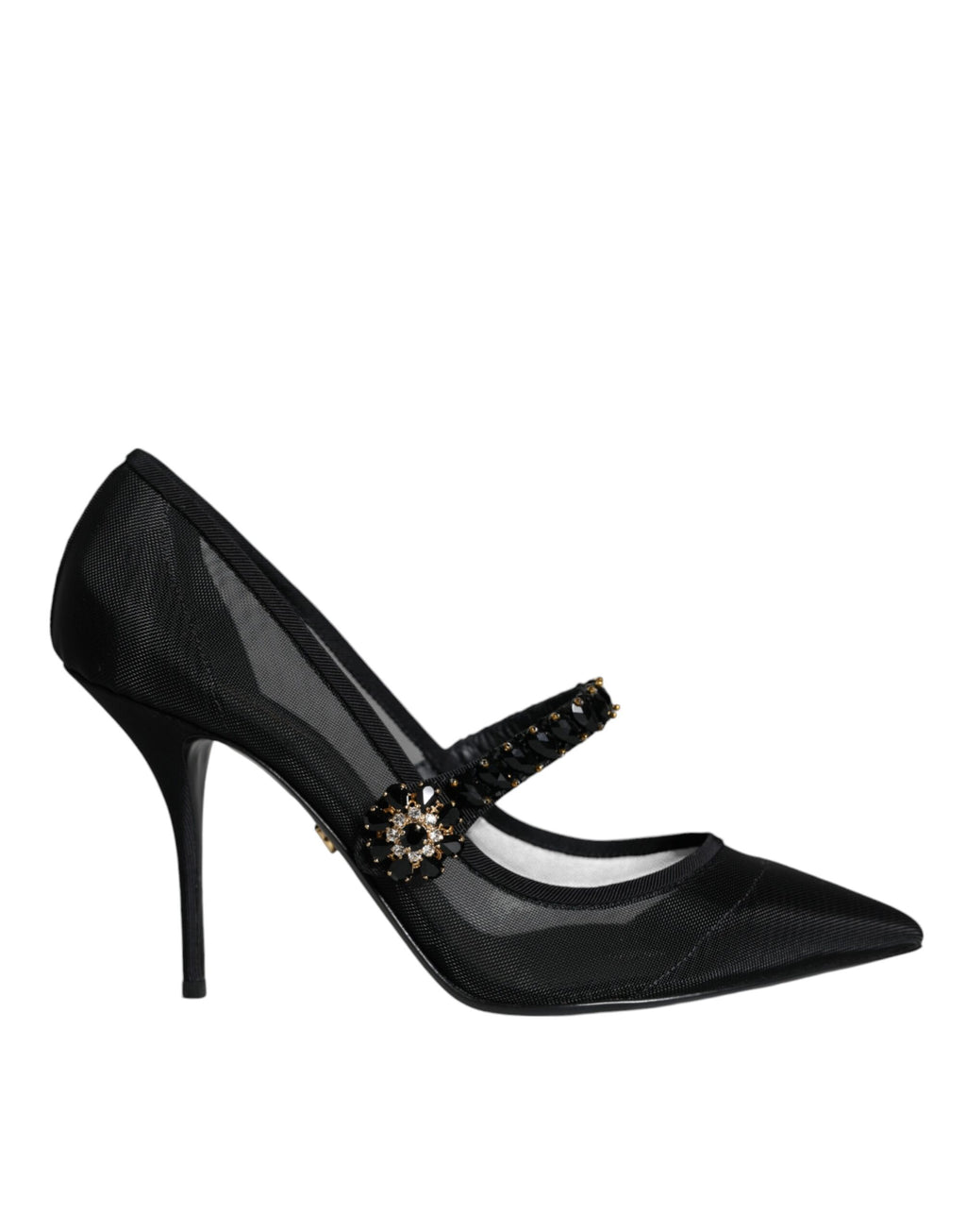 Svarta Mesh Mary Jane Kristallklackade Pumps Skor