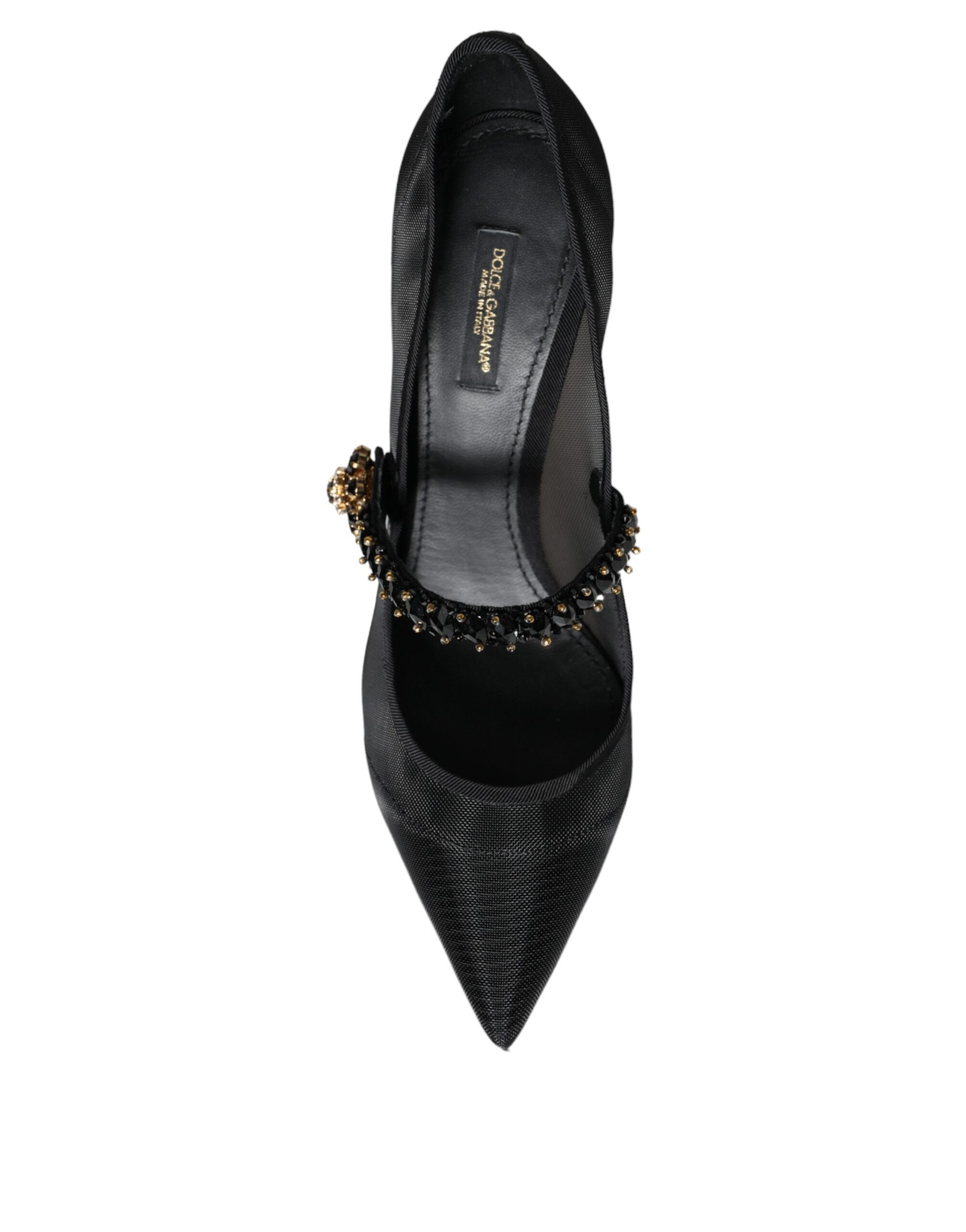 Svarta Mesh Mary Jane Kristallklackade Pumps Skor