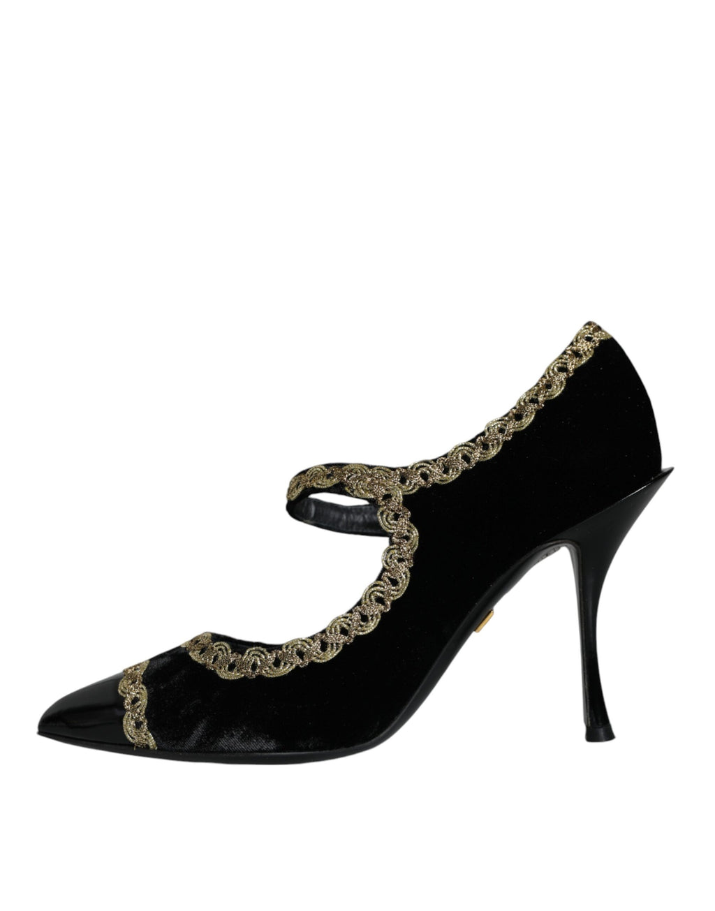Svarta Mary Janes i sammet med guldfärgade pumps
