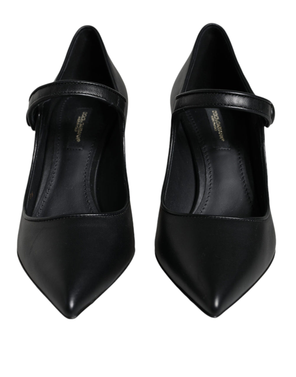 Svarta Läderklackade Mary Janes Pumps Skor med Logotyp