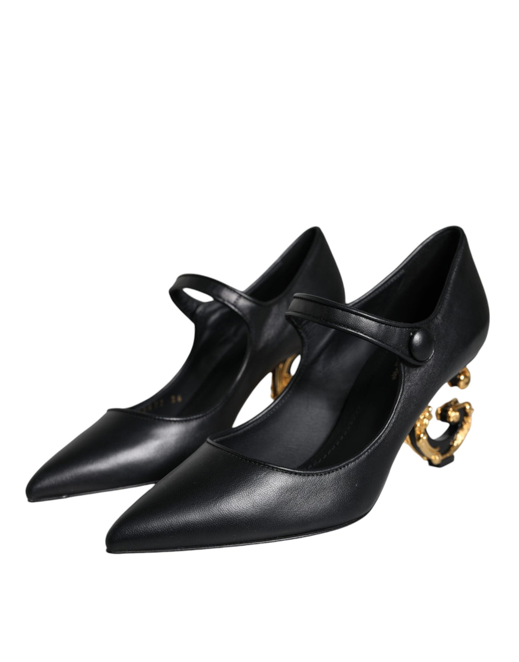 Svarta Läderklackade Mary Janes Pumps Skor med Logotyp