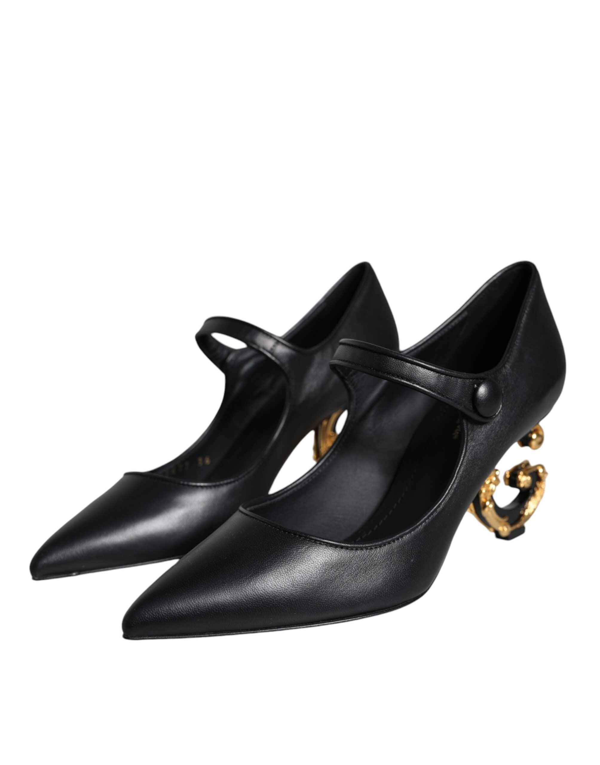 Svarta Läderklackade Mary Janes Pumps Skor med Logotyp