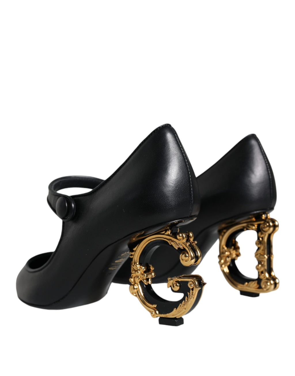 Svarta Läderklackade Mary Janes Pumps Skor med Logotyp
