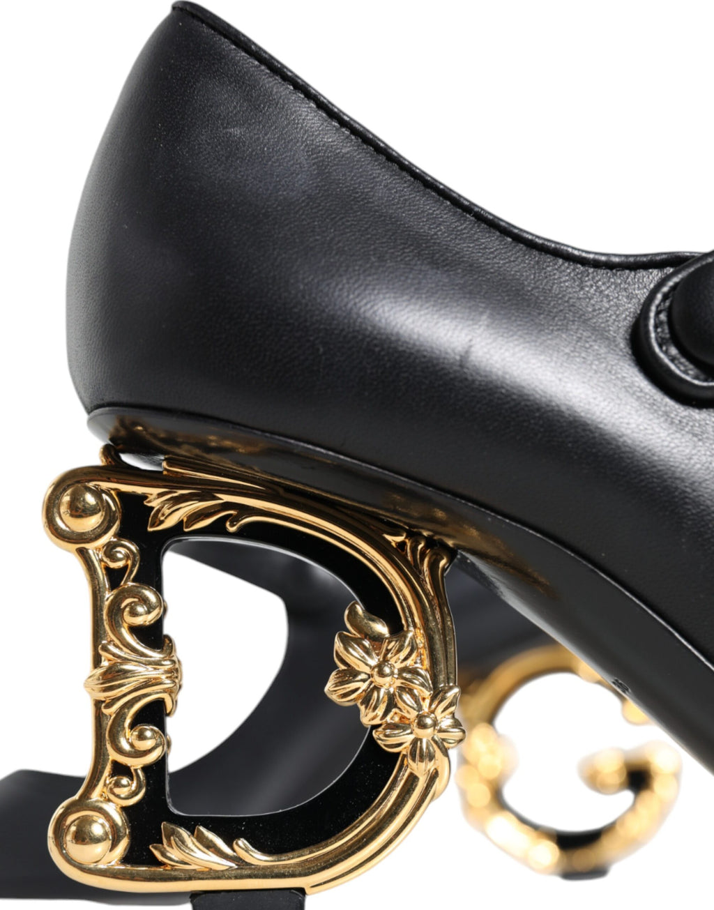 Svarta Läderklackade Mary Janes Pumps Skor med Logotyp