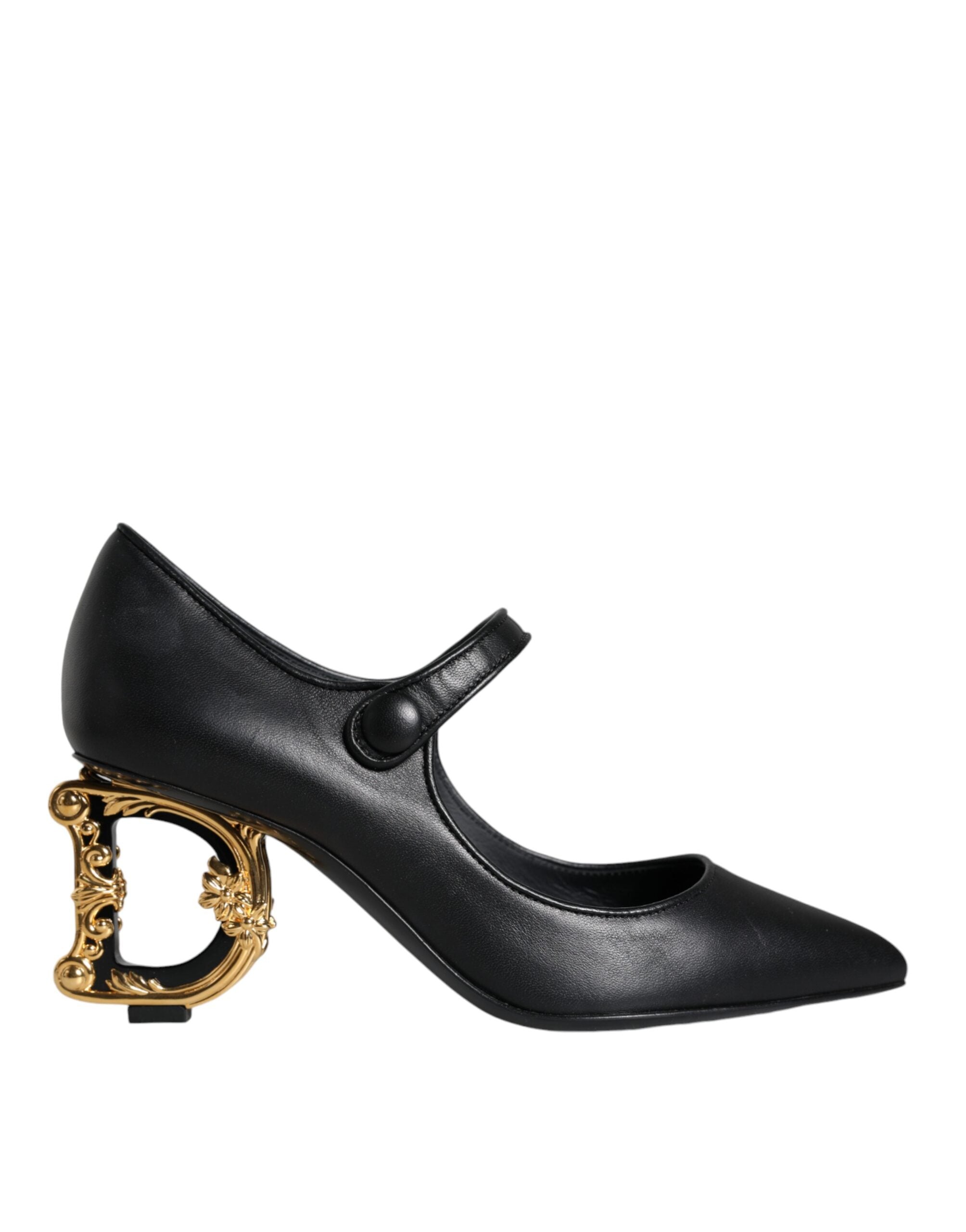 Svarta Läderklackade Mary Janes Pumps Skor med Logotyp