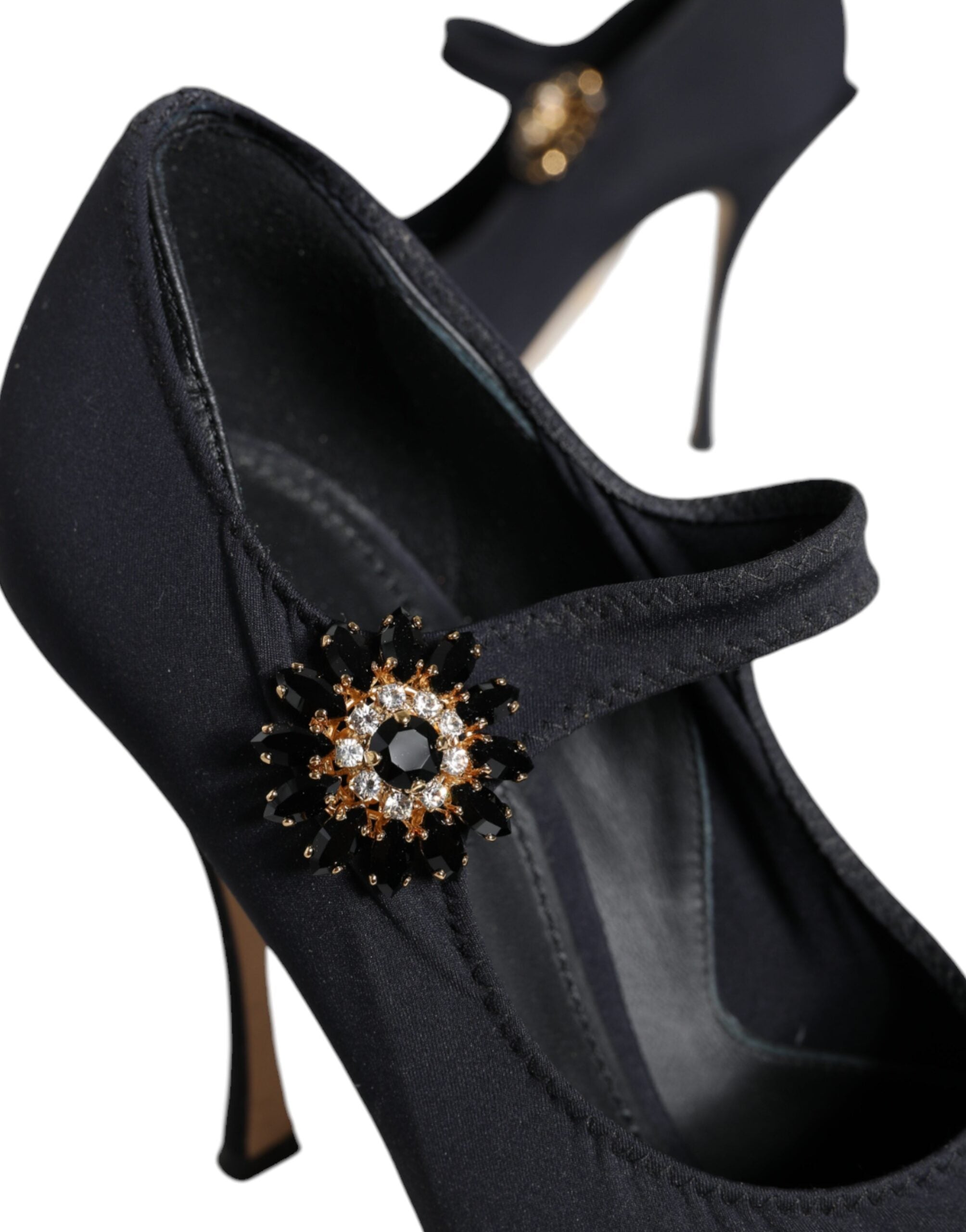 Svarta Mary Jane Jersey Kristall Pumps Skor