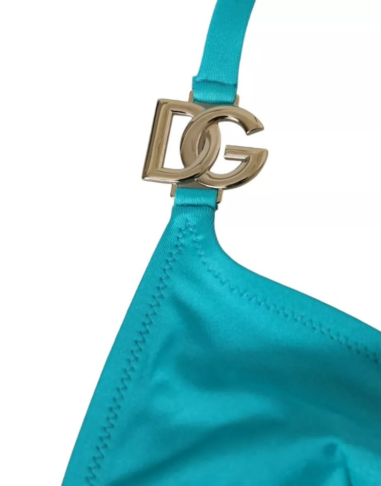 Blågrön halterneck DG-logotyp badkläder strandkläder bikiniöverdel