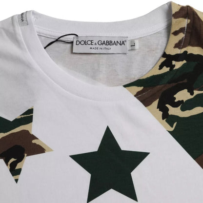 Dolce &amp; Gabbana Vit Kamouflage Stjärnor Rund Neck Herr T-shirt