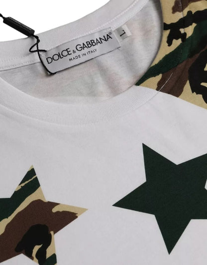 Dolce &amp; Gabbana Vit Kamouflage Stjärnor Rund Neck Herr T-shirt