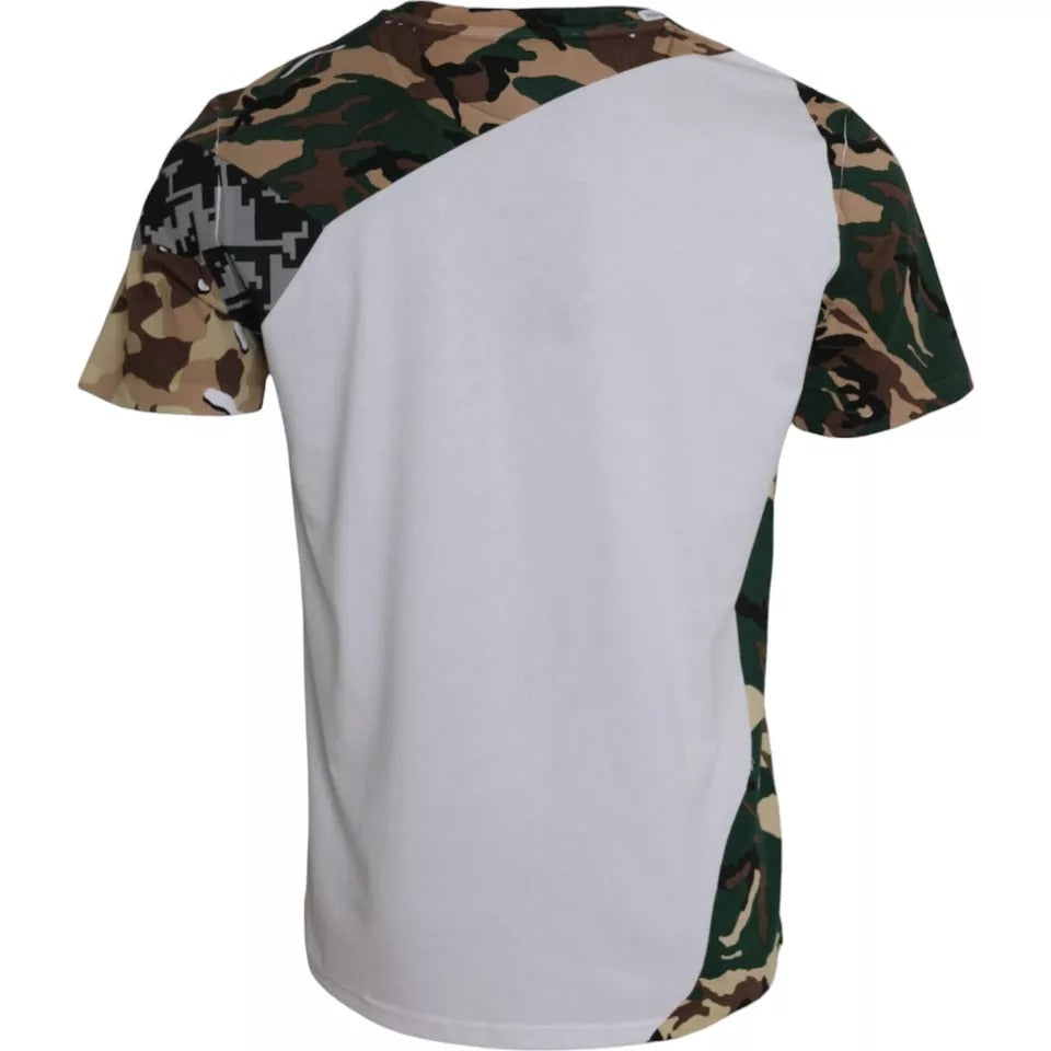 Dolce &amp; Gabbana Vit Kamouflage Stjärnor Rund Neck Herr T-shirt