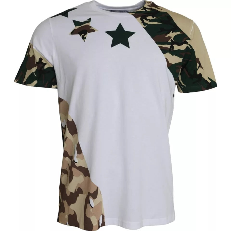 Dolce &amp; Gabbana Vit Kamouflage Stjärnor Rund Neck Herr T-shirt