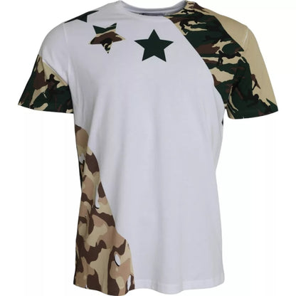 Dolce &amp; Gabbana Vit Kamouflage Stjärnor Rund Neck Herr T-shirt