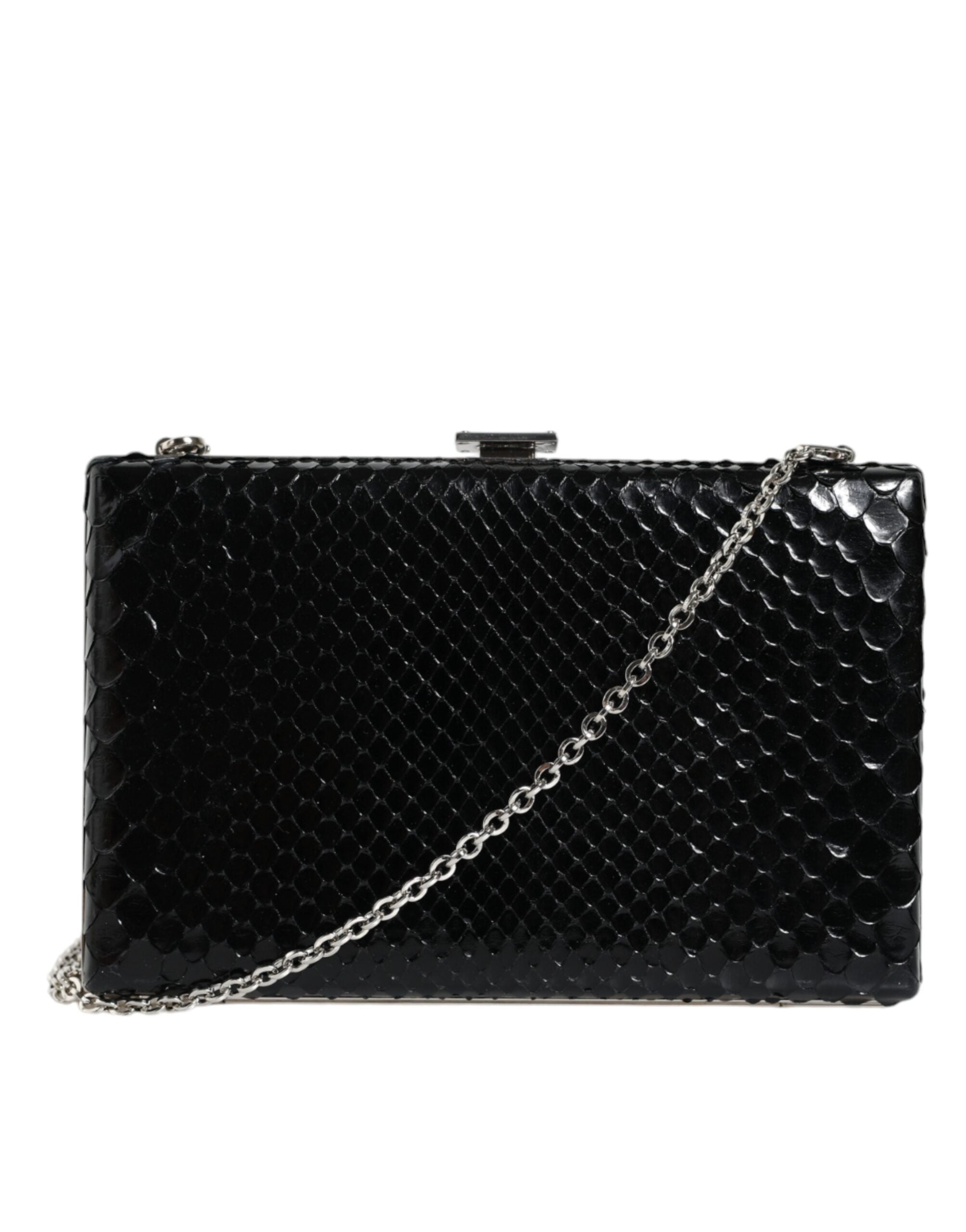 Svart skinn clutch mini crossbody-veske med sølvfarget ramme