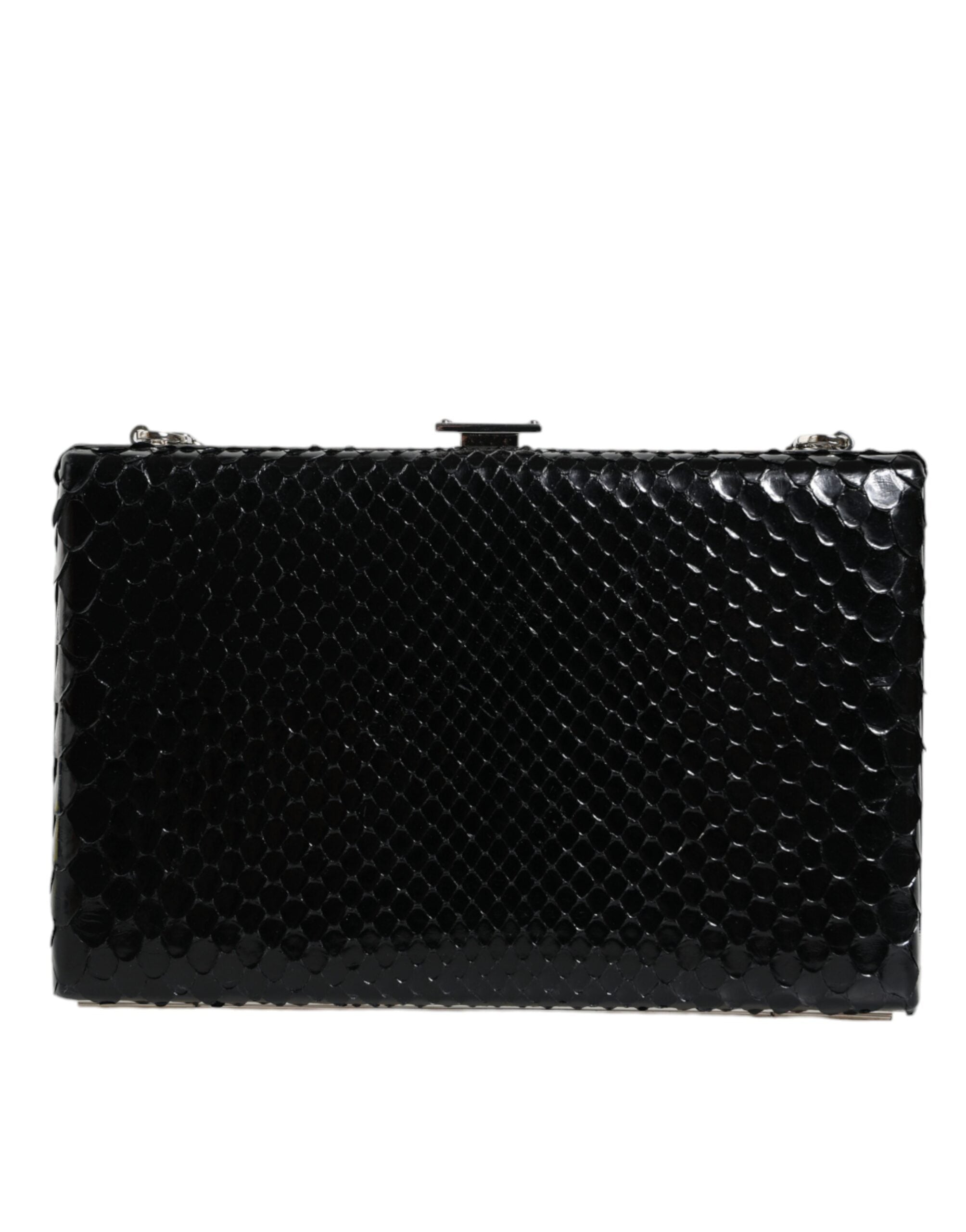 Svart skinn clutch mini crossbody-veske med sølvfarget ramme