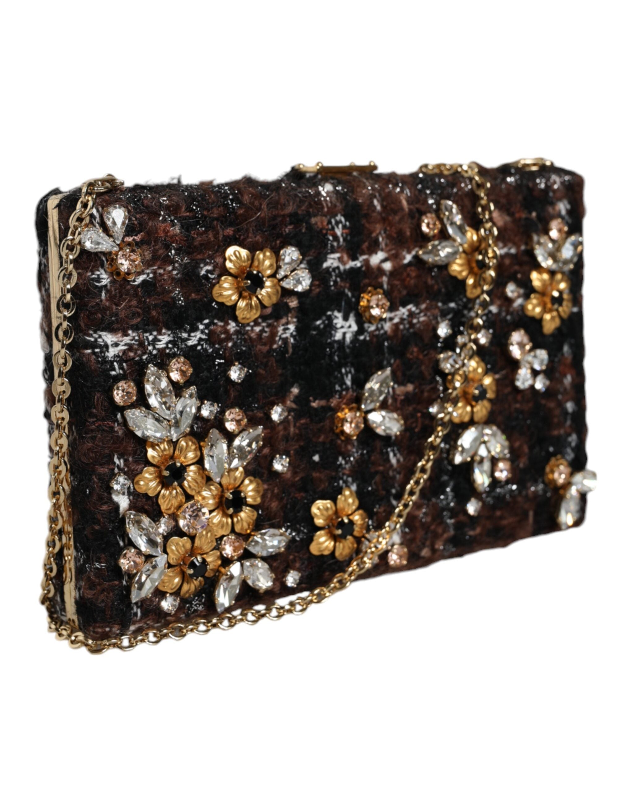 Flerfarget tweed blomster clutch kveldsfest veske crossbody-veske