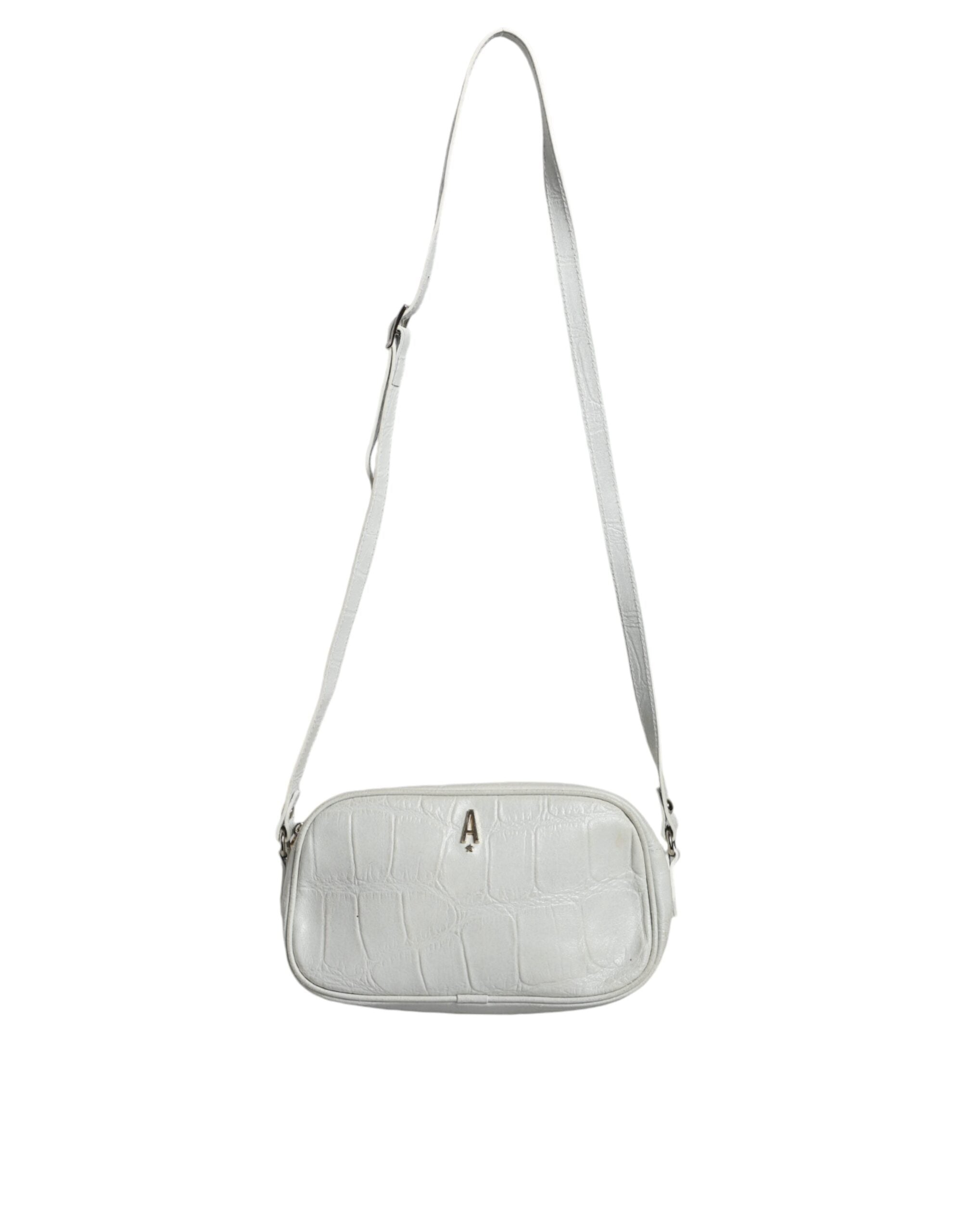 Hvit krokodillemønster skinn crossbody-veske
